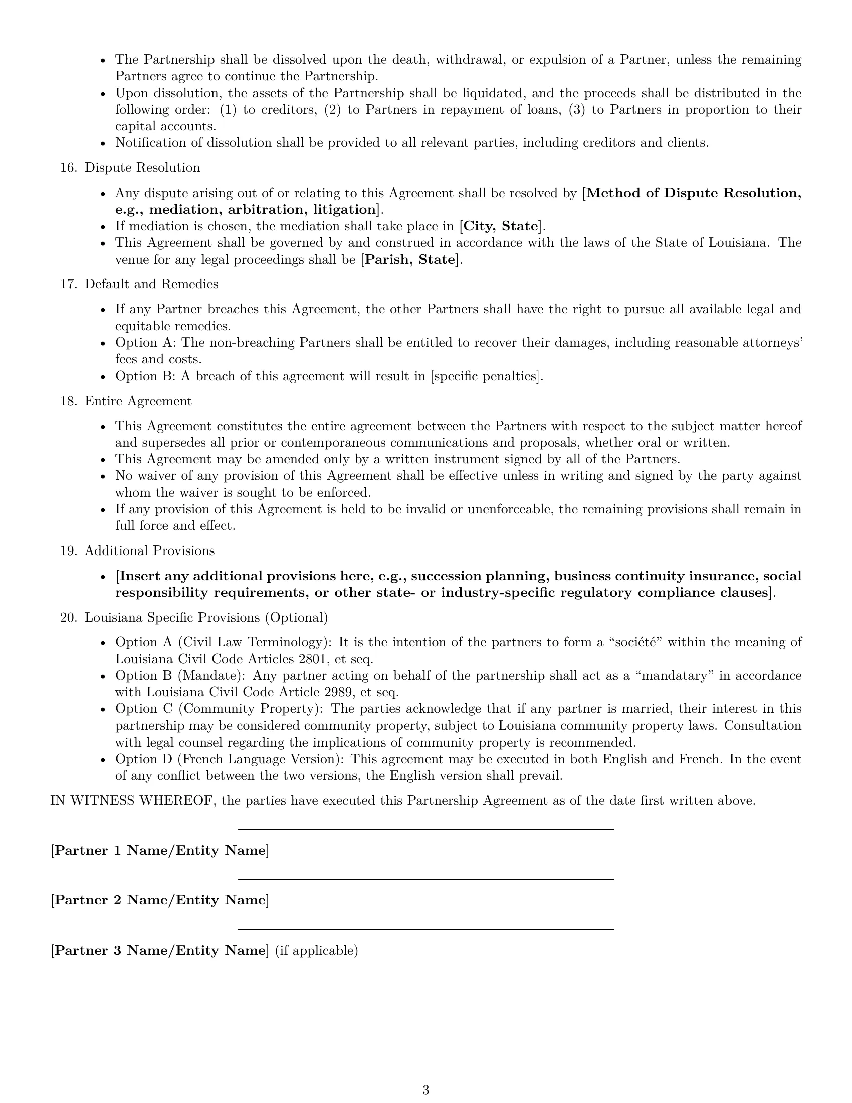 Preview page 3 of Free Louisiana partnership agreement template