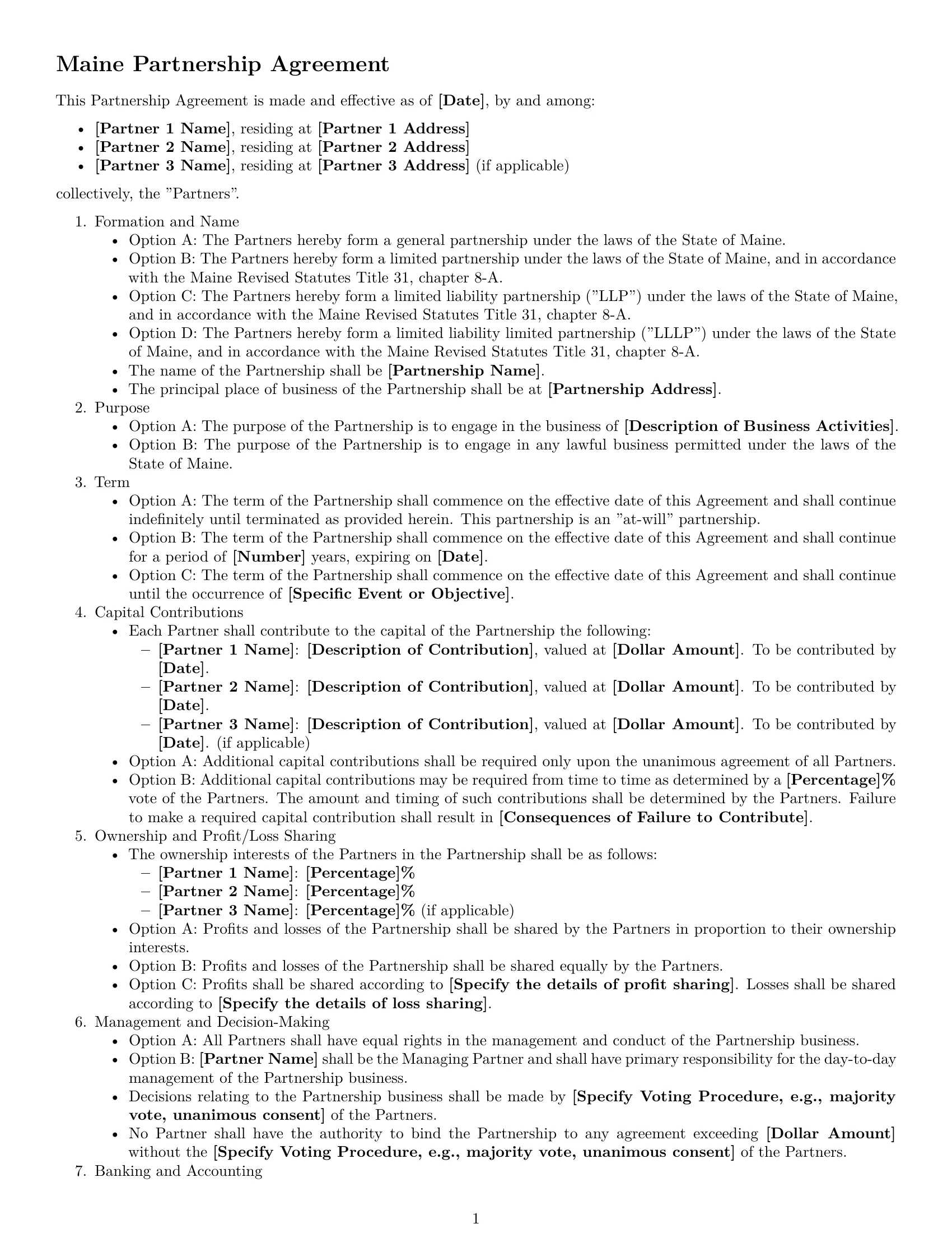 Preview page 1 of Free Maine partnership agreement template