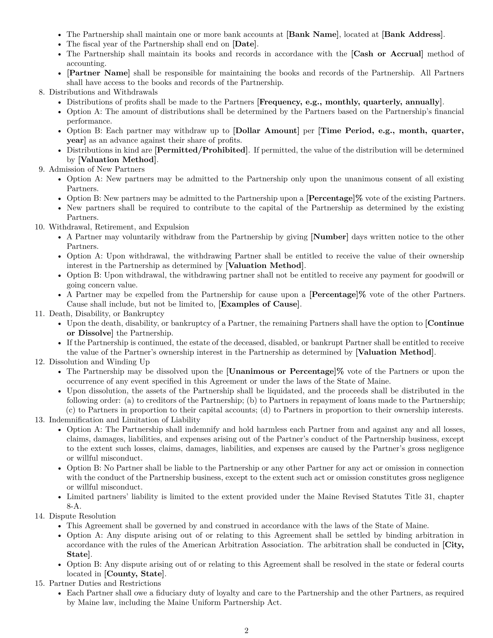 Preview page 2 of Free Maine partnership agreement template
