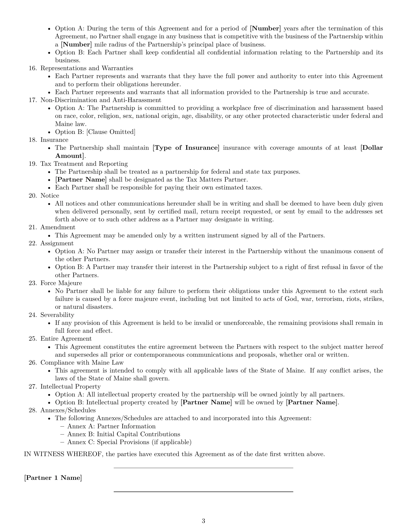 Preview page 3 of Free Maine partnership agreement template