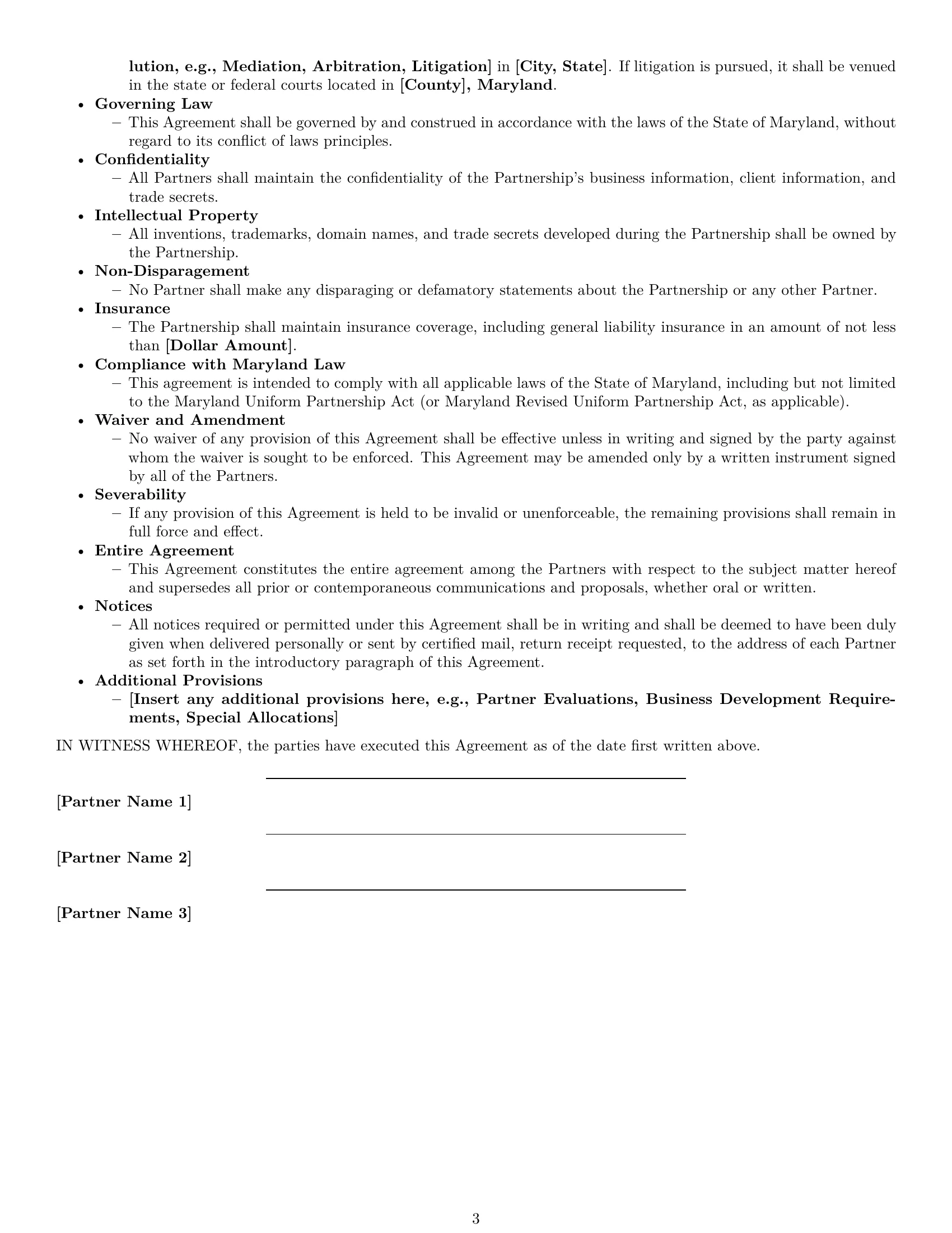 Preview page 3 of Free Maryland partnership agreement template