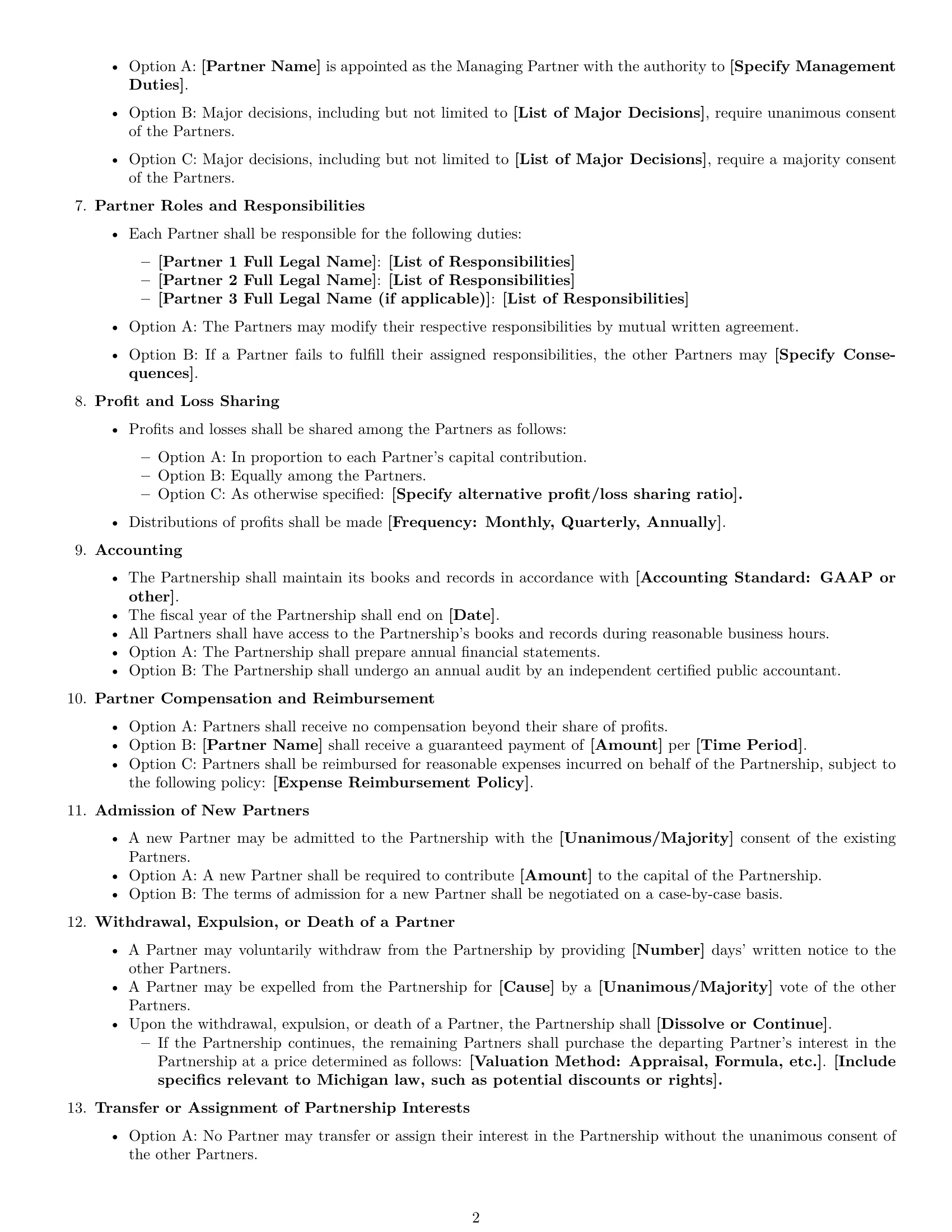 Preview page 2 of Free Michigan partnership agreement template