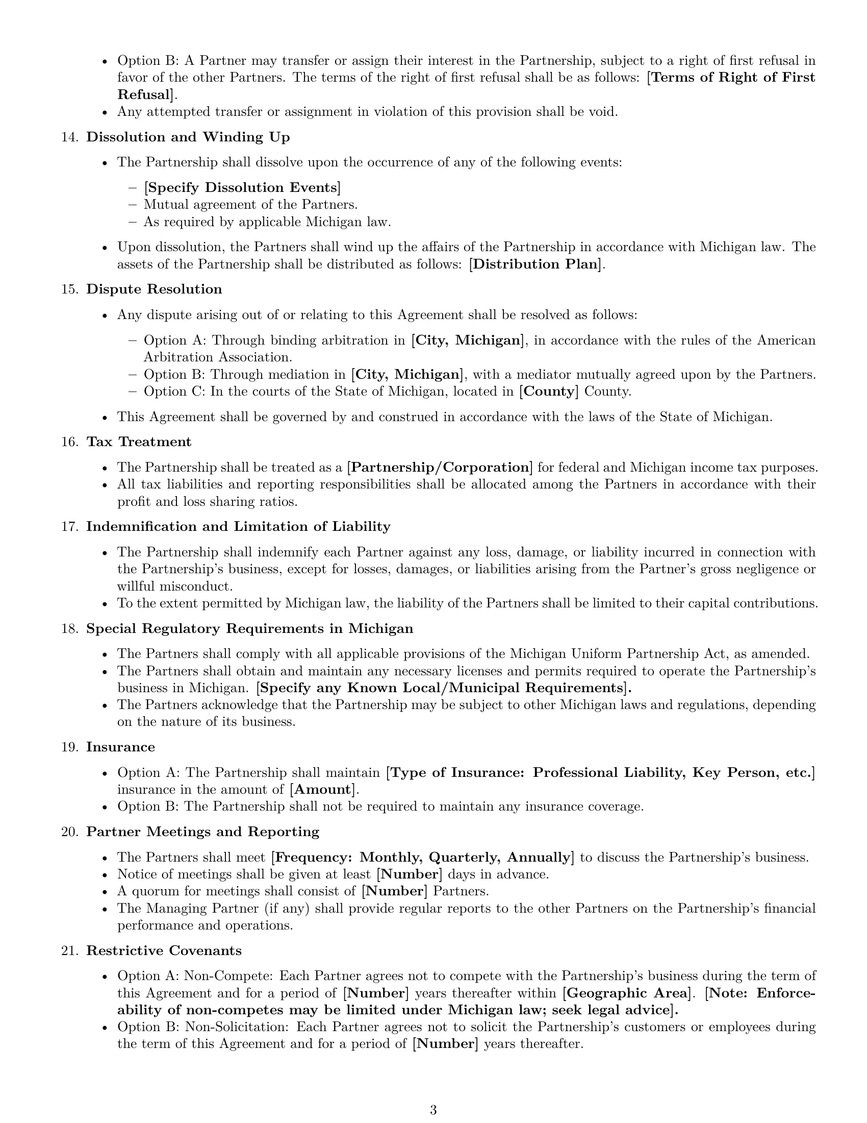 Preview page 3 of Free Michigan partnership agreement template