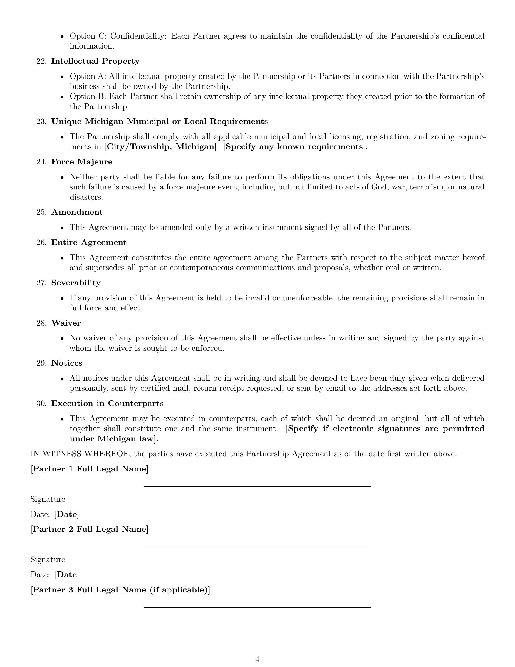 Preview page 4 of Free Michigan partnership agreement template
