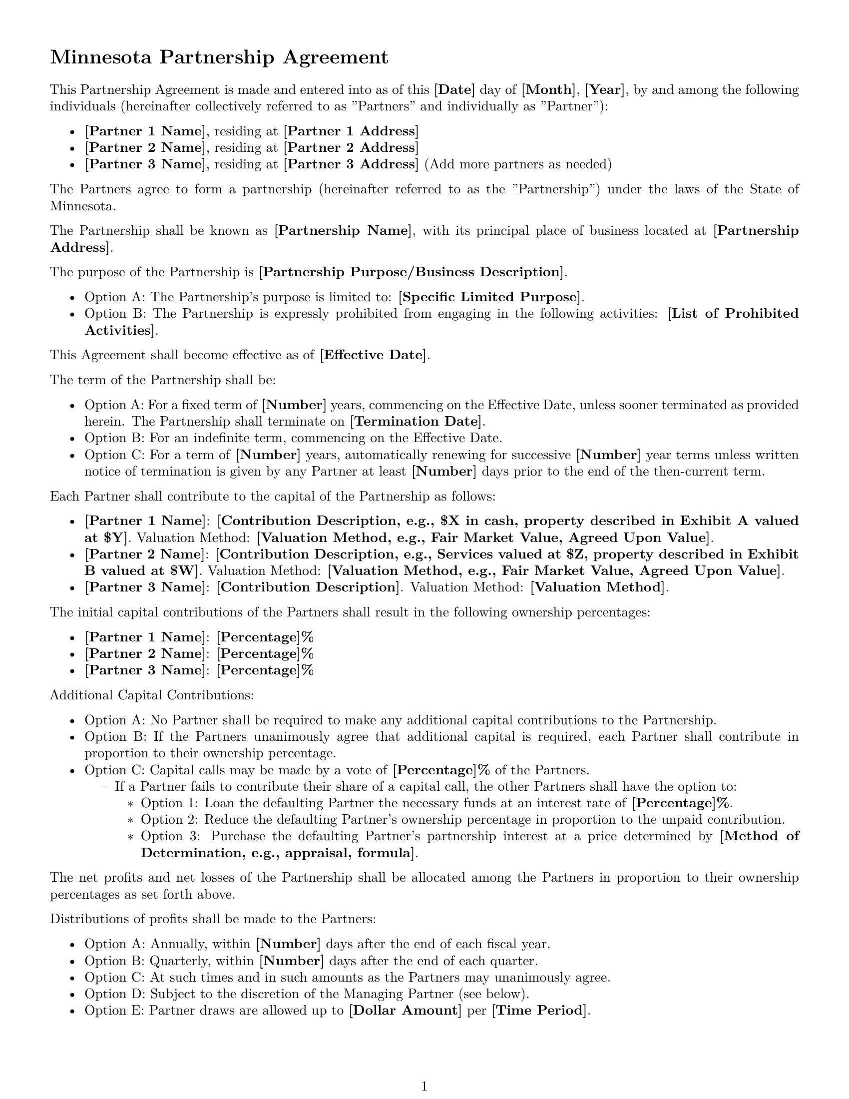 Preview page 1 of Free Minnesota partnership agreement template