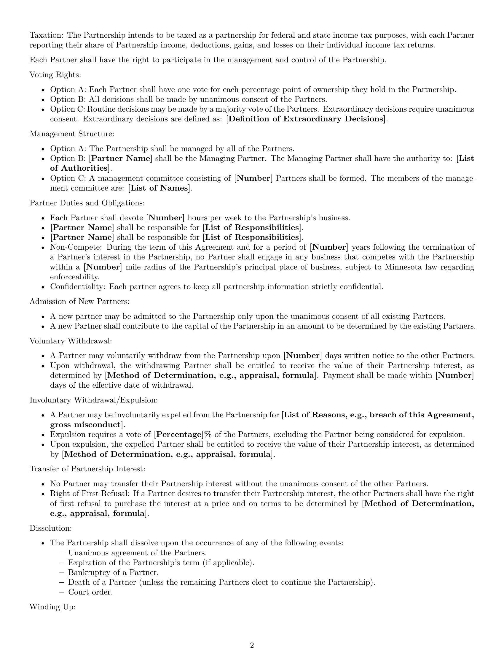 Preview page 2 of Free Minnesota partnership agreement template