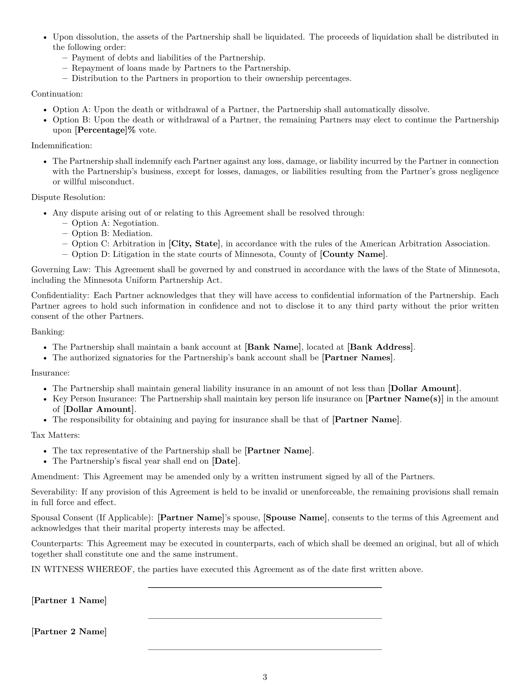 Preview page 3 of Free Minnesota partnership agreement template