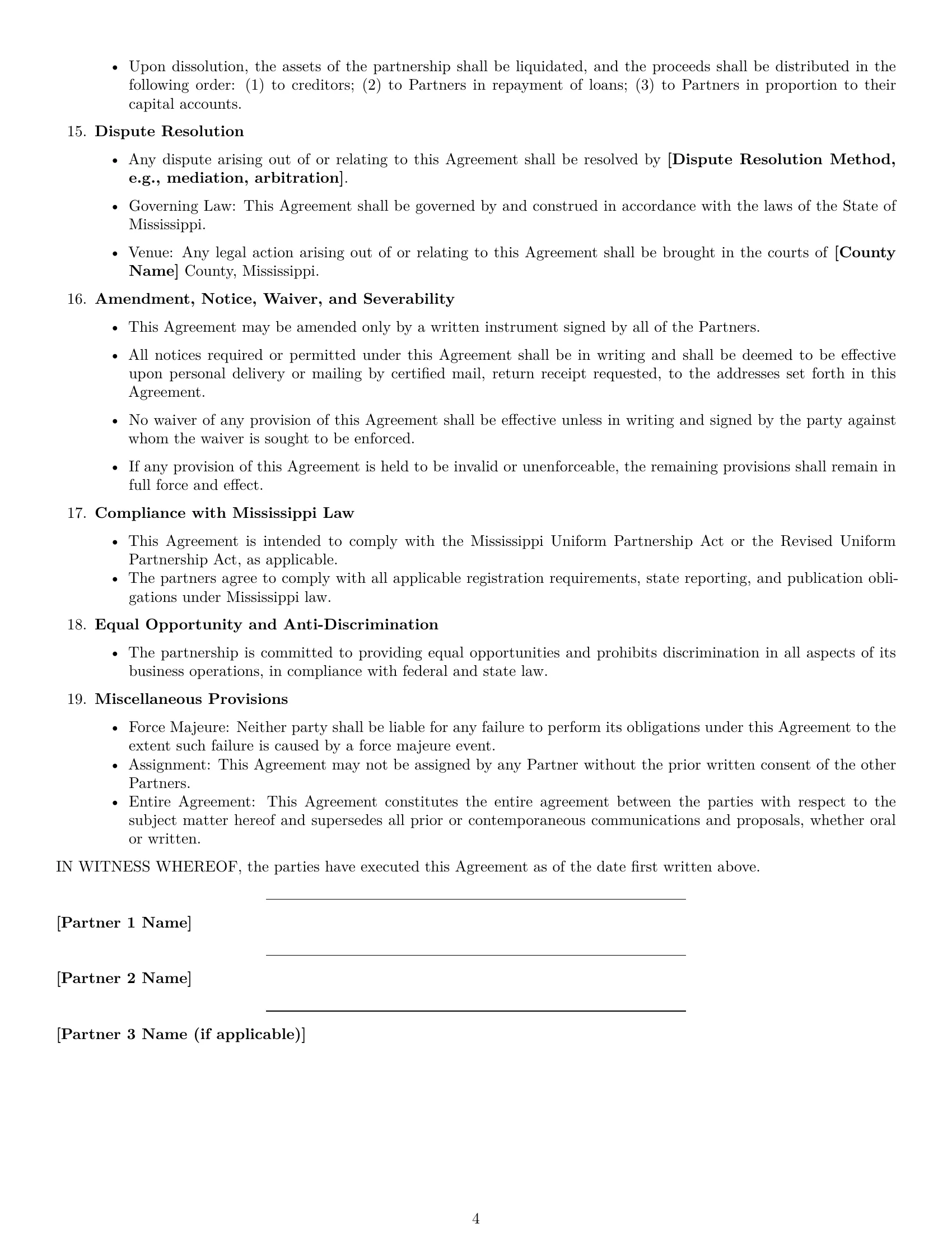 Preview page 4 of Free Mississippi partnership agreement template