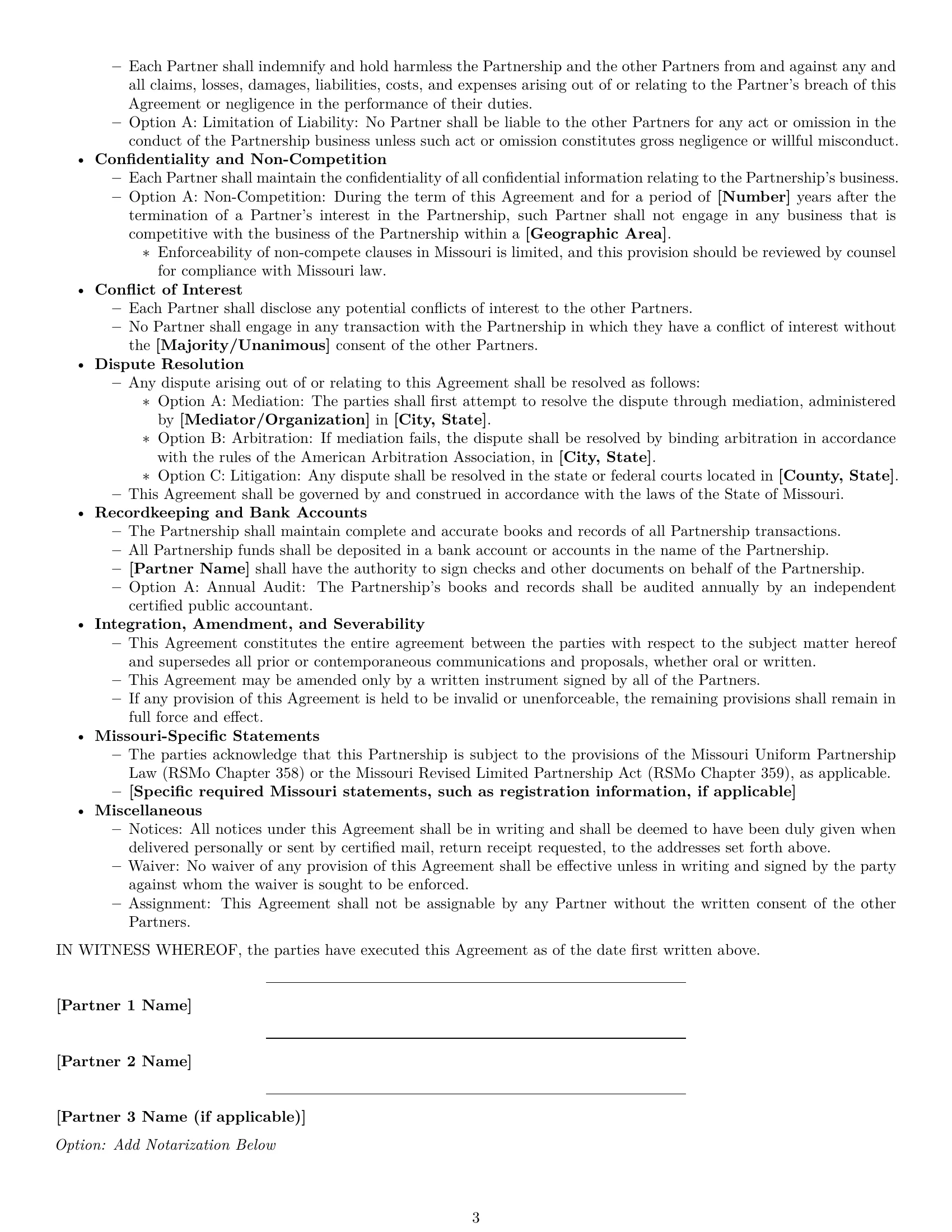 Preview page 3 of Free Missouri partnership agreement template