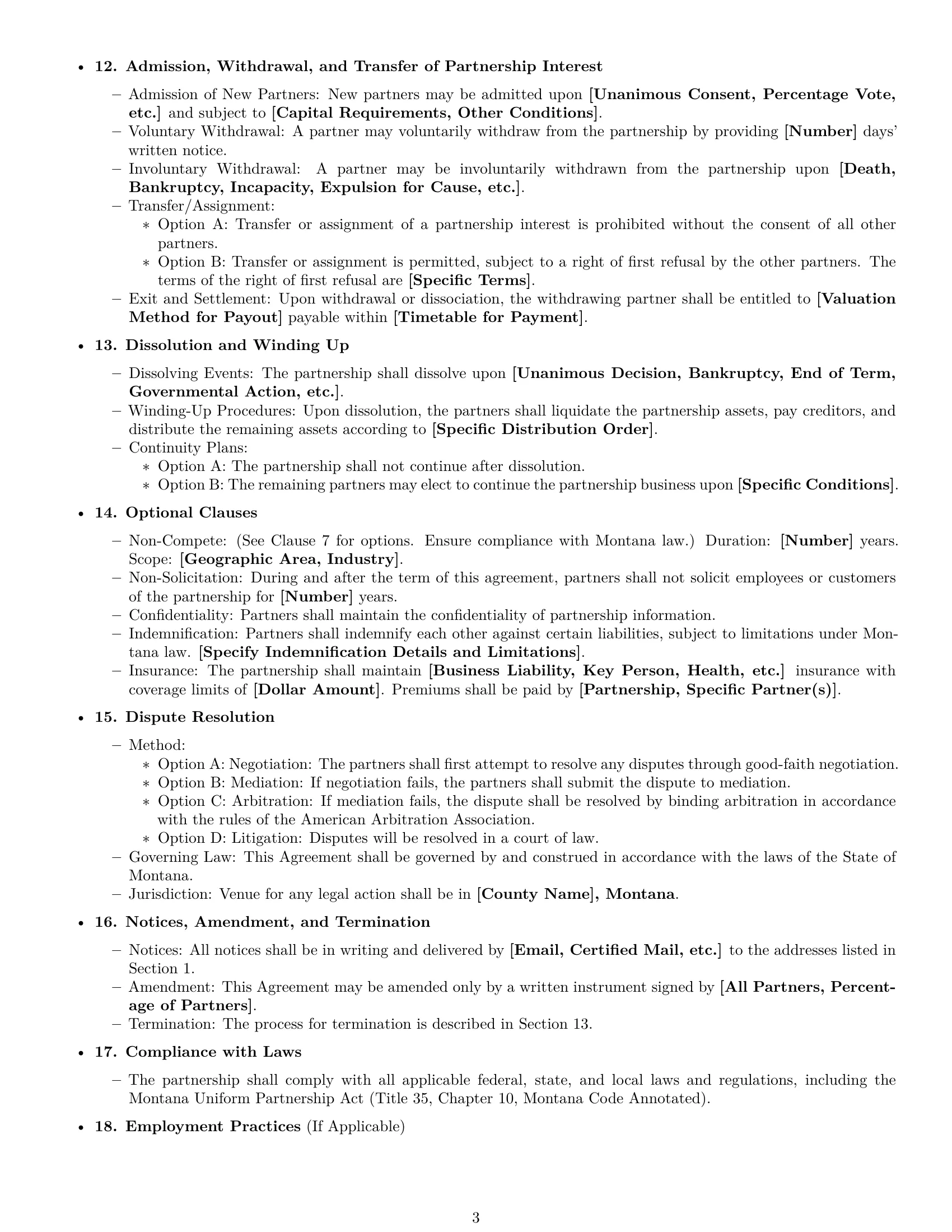 Preview page 3 of Free Montana partnership agreement template