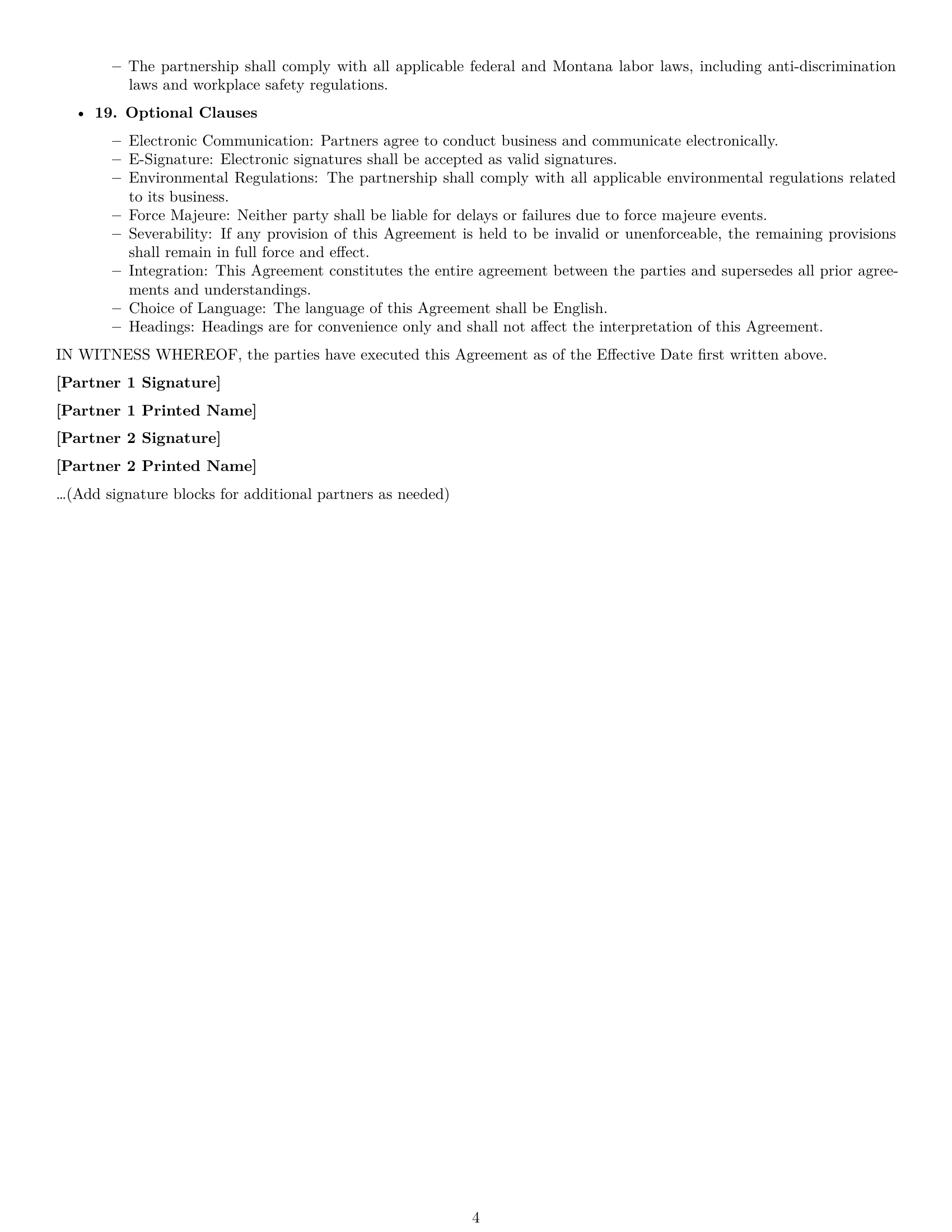 Preview page 4 of Free Montana partnership agreement template