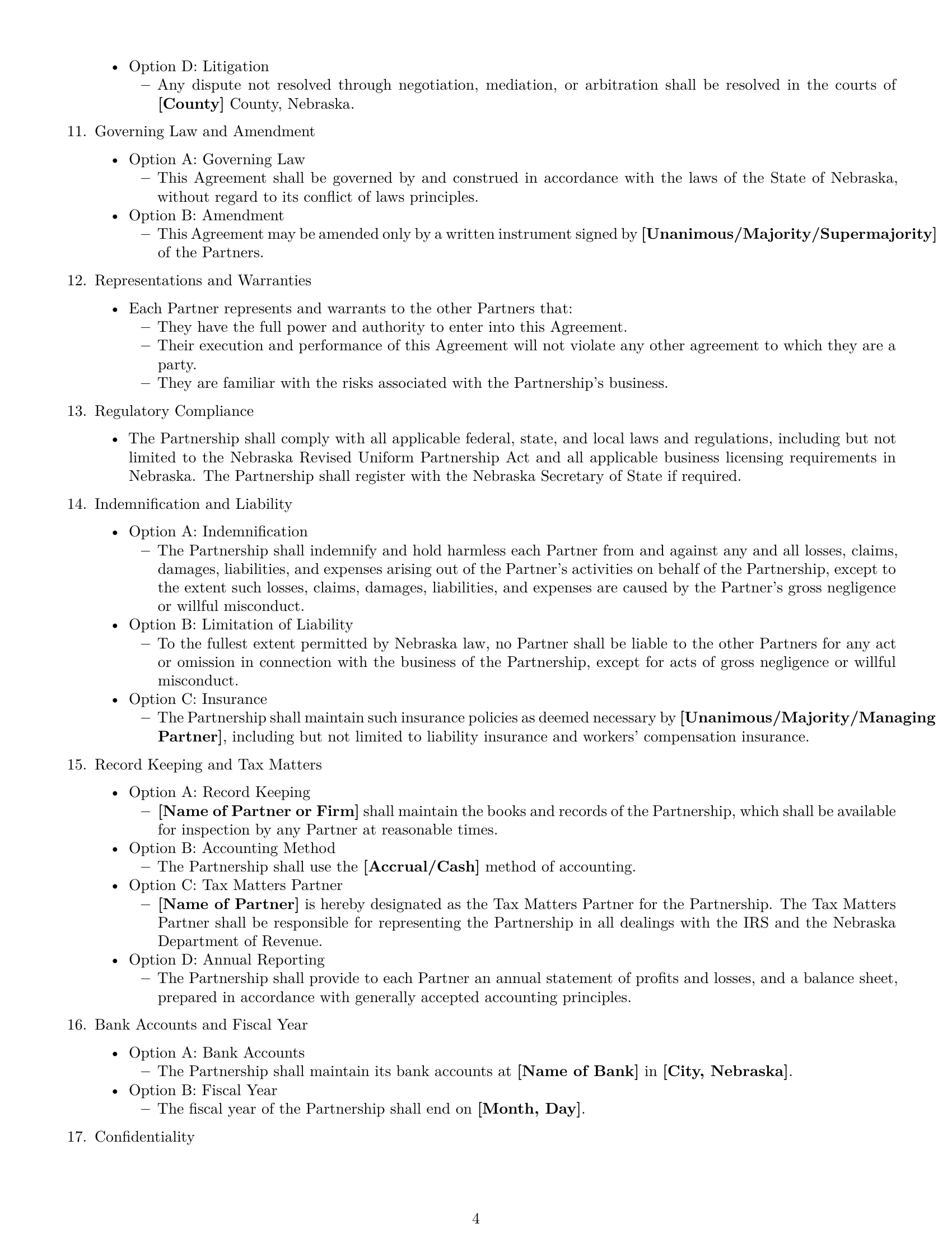 Preview page 4 of Free Nebraska partnership agreement template