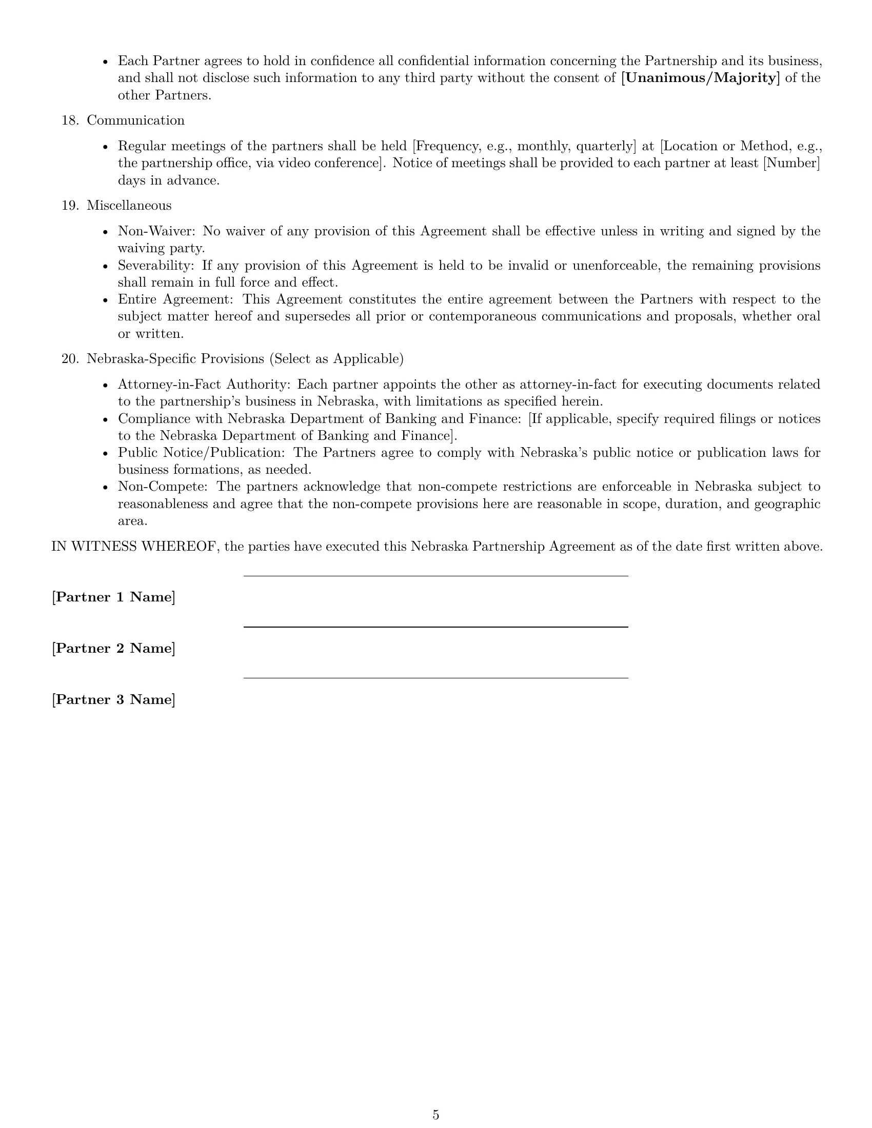 Preview page 5 of Free Nebraska partnership agreement template