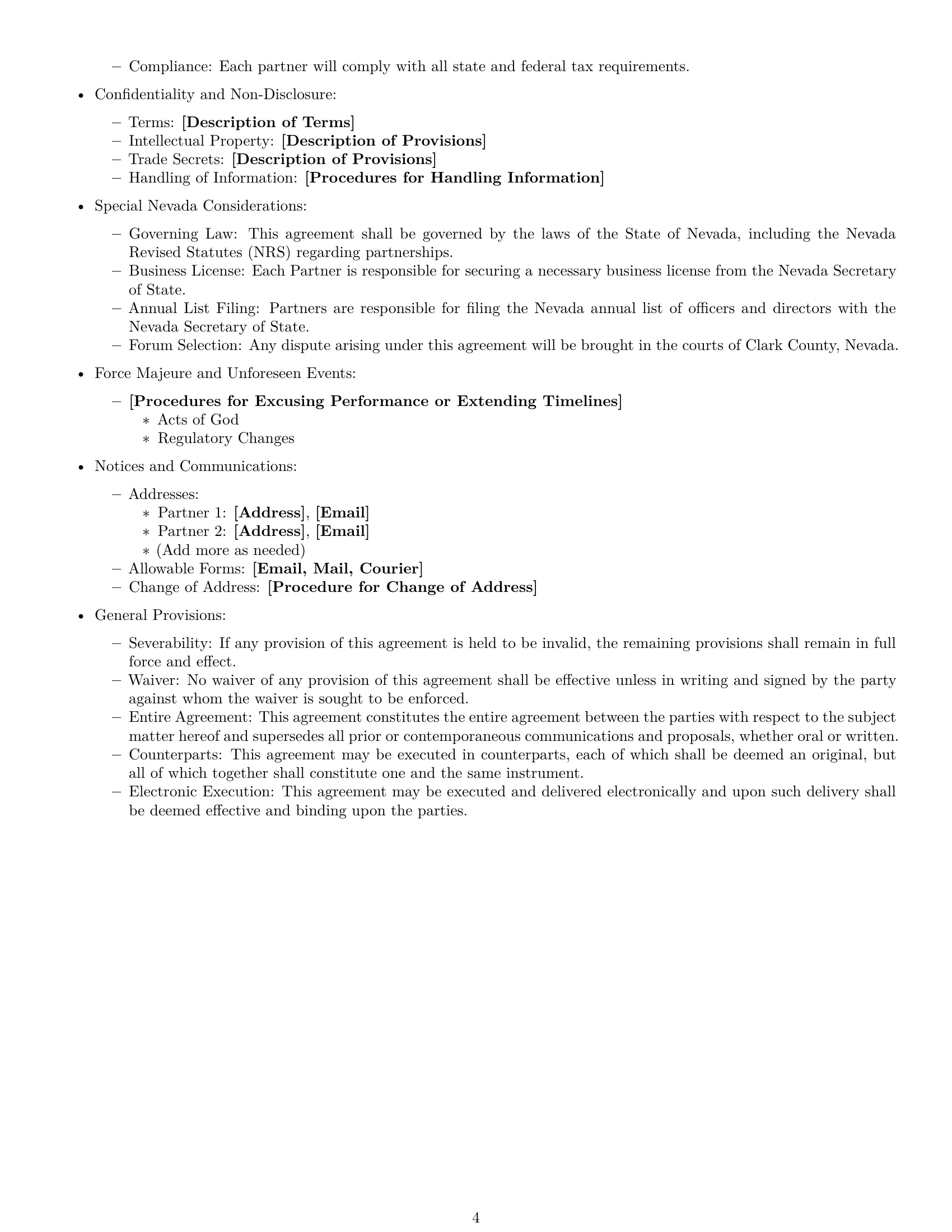 Preview page 4 of Free Nevada partnership agreement template