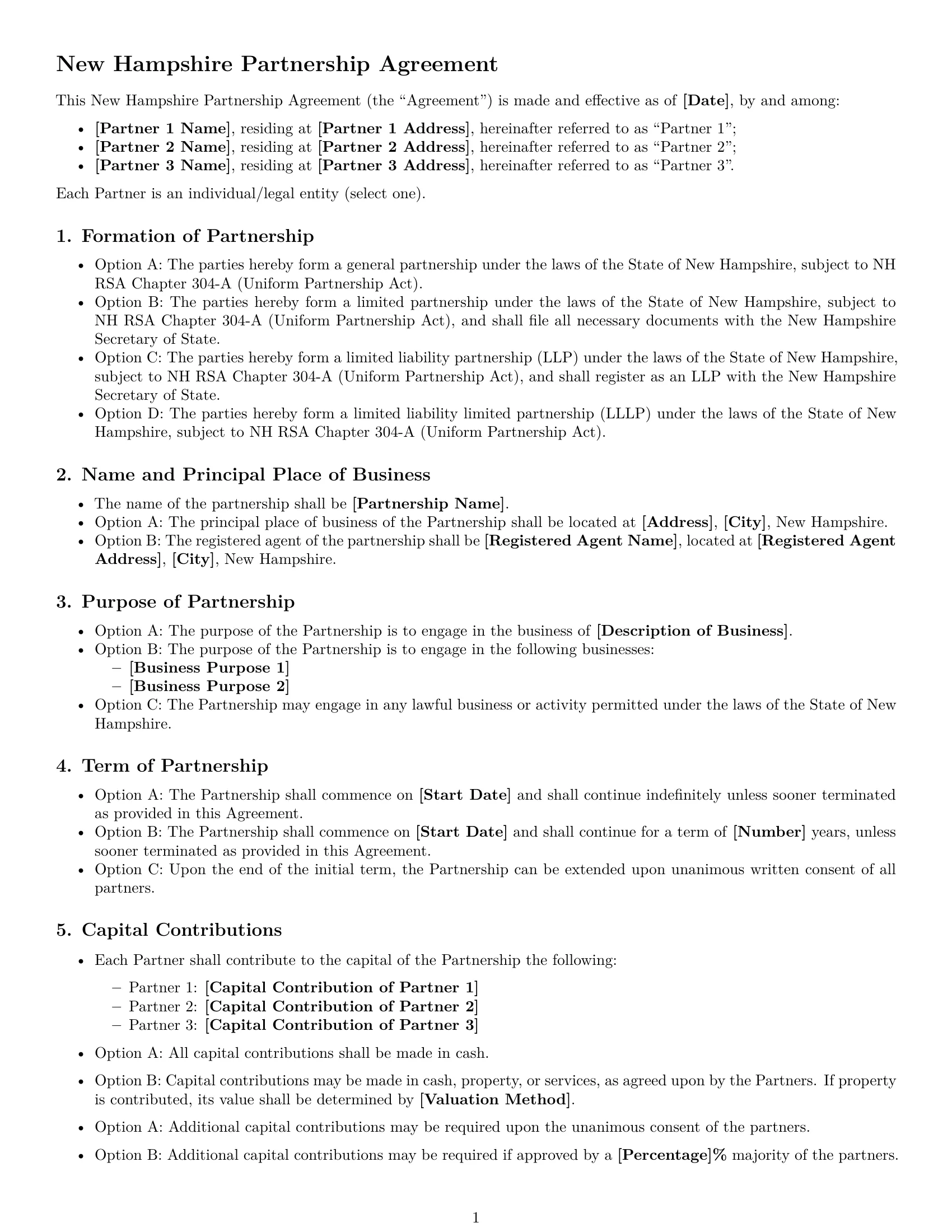 Preview page 1 of Free New Hampshire partnership agreement template