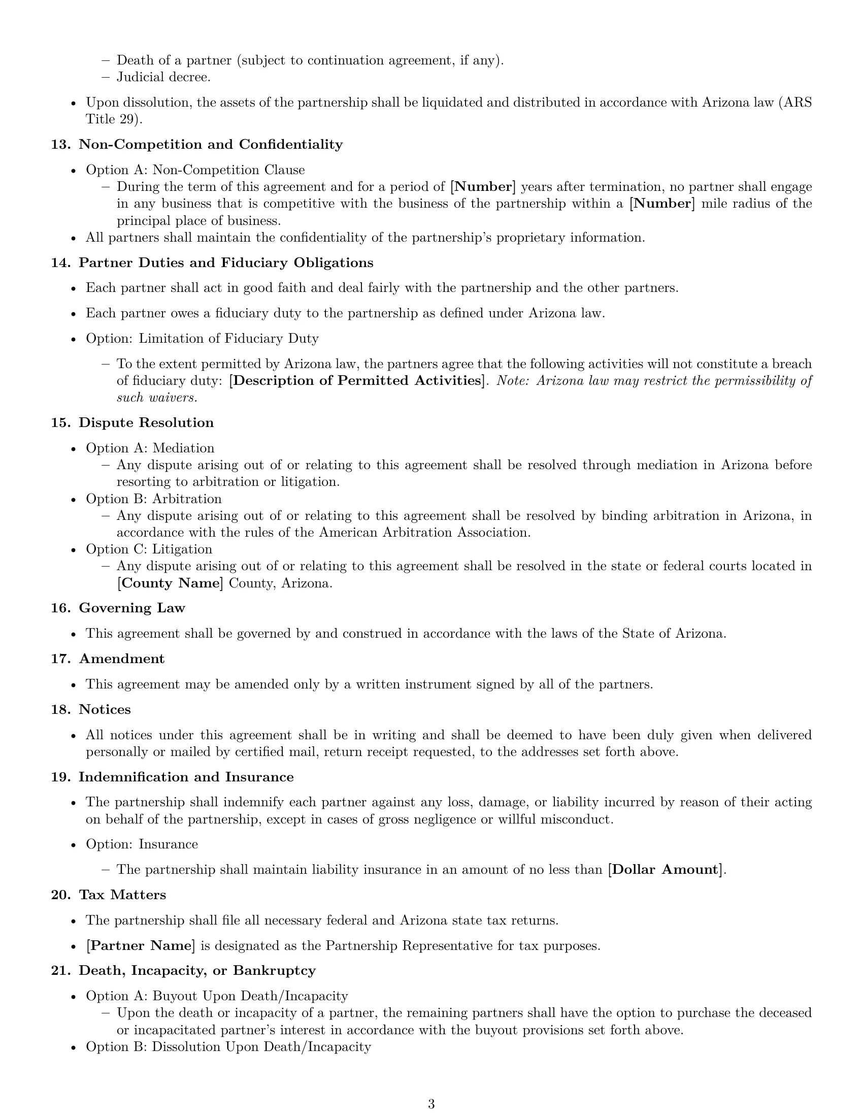 Preview page 3 of Free Arizona partnership agreement template