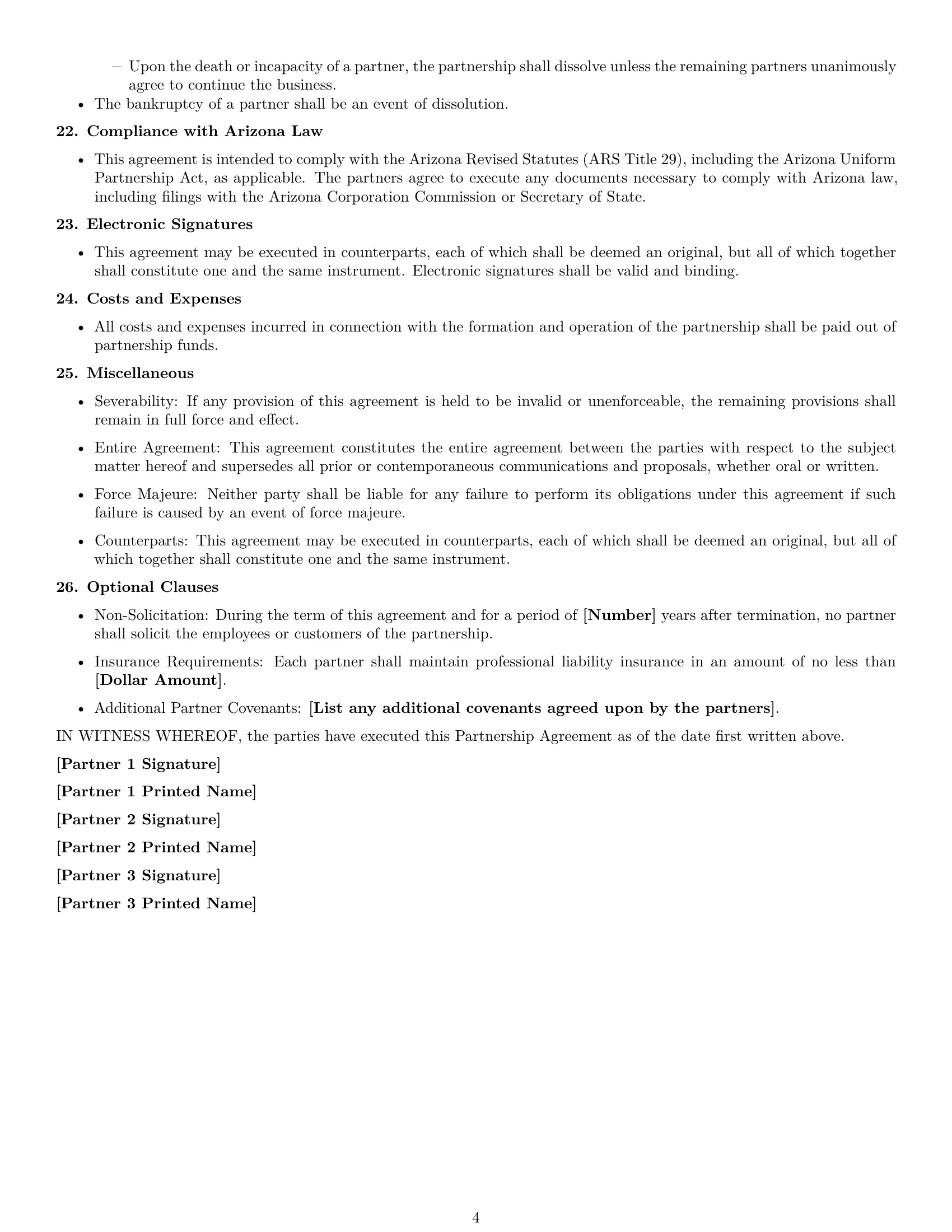 Preview page 4 of Free Arizona partnership agreement template