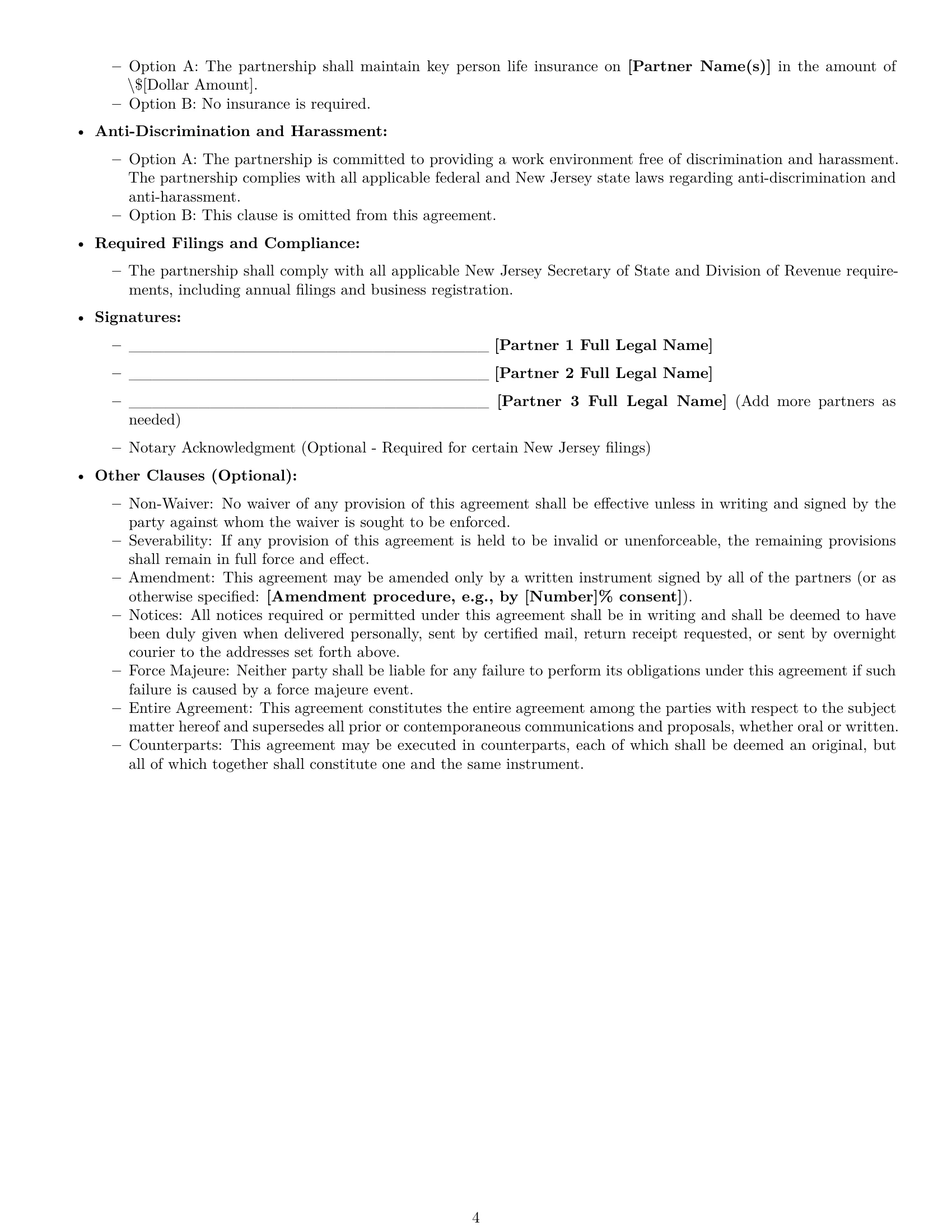 Preview page 4 of Free New Jersey partnership agreement template