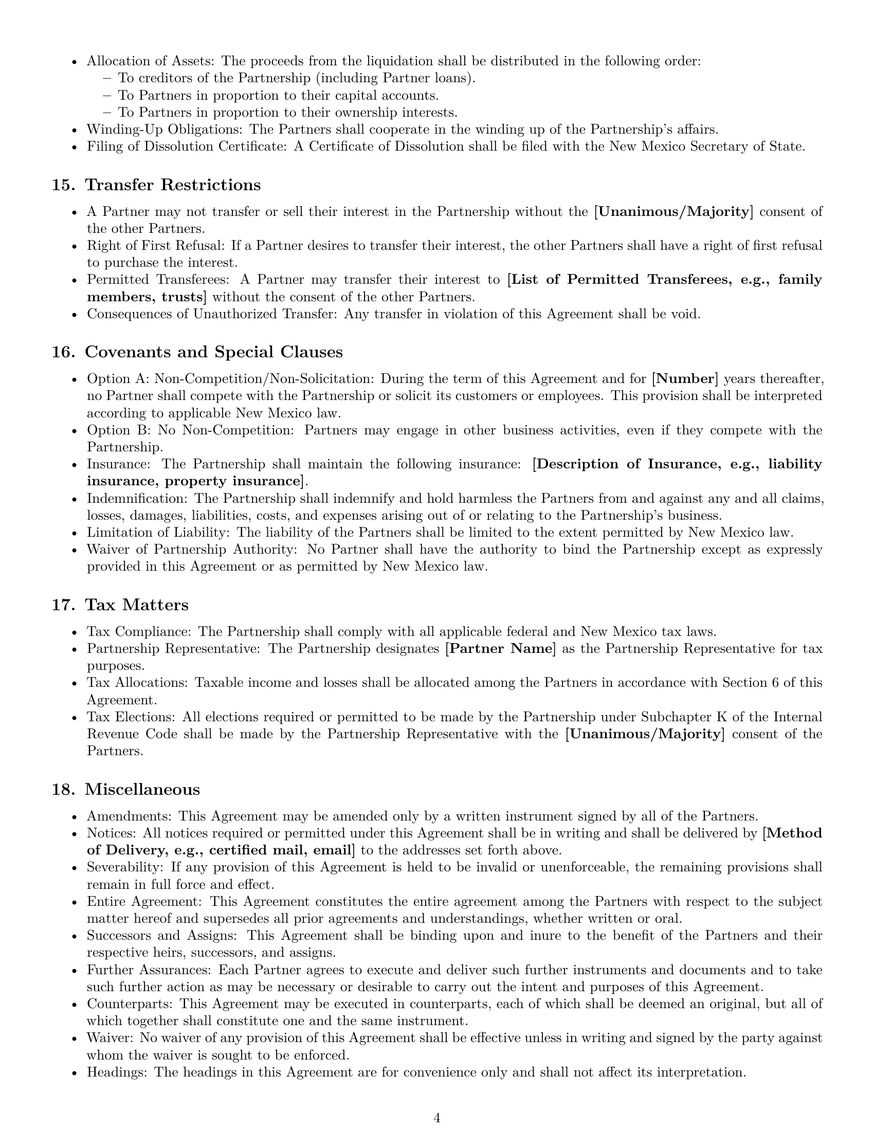 Preview page 4 of Free New Mexico partnership agreement template
