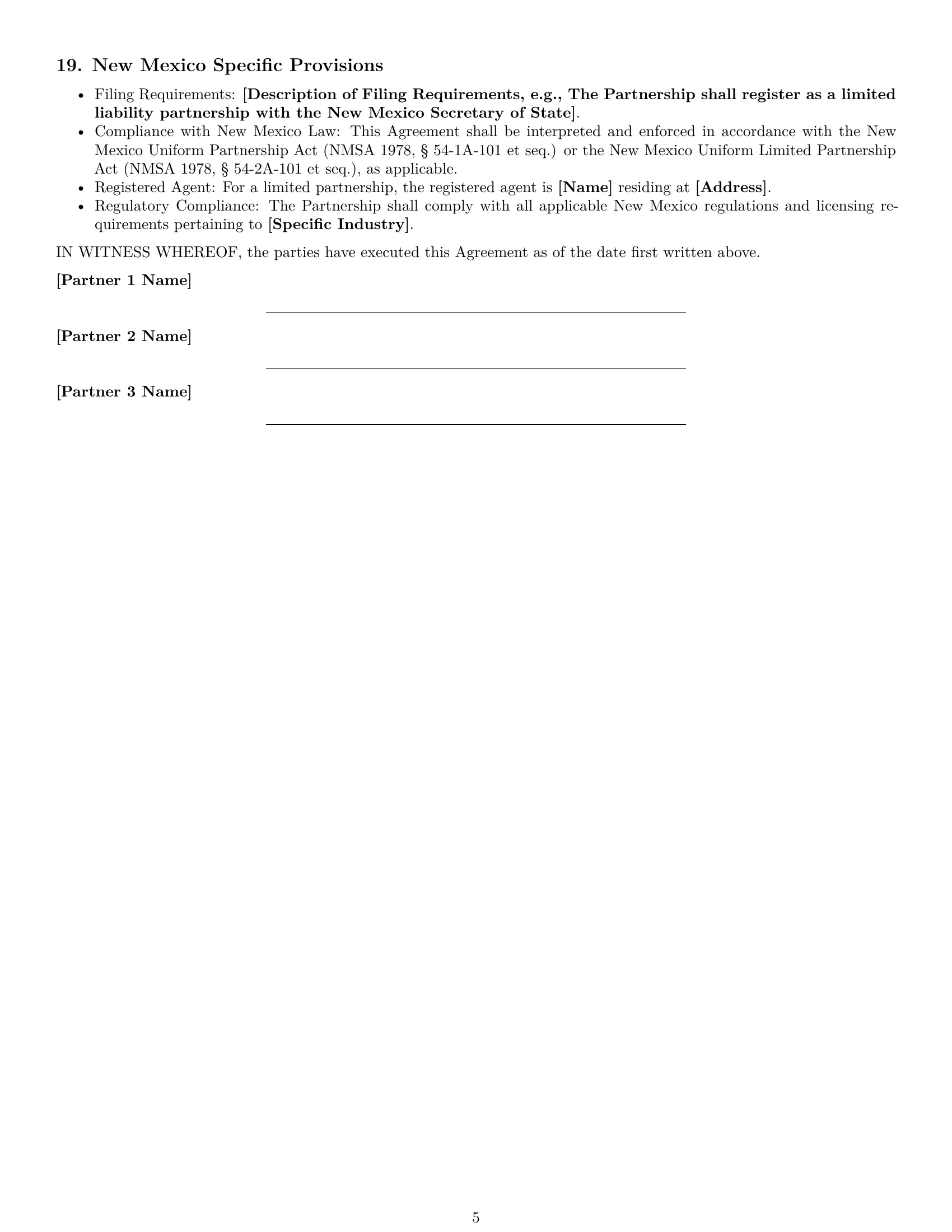 Preview page 5 of Free New Mexico partnership agreement template
