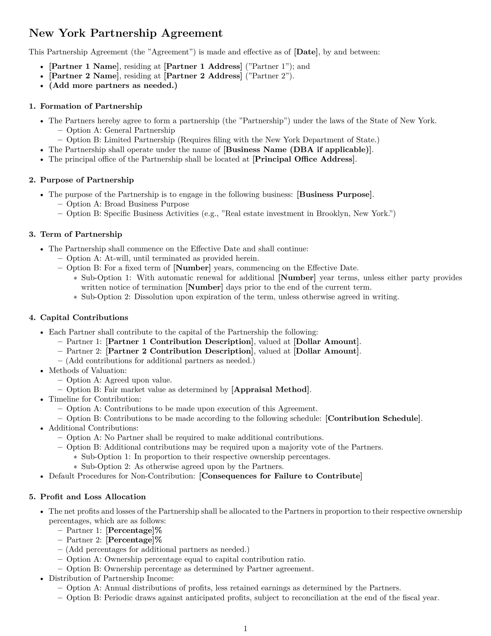 Preview page 1 of Free New York partnership agreement template