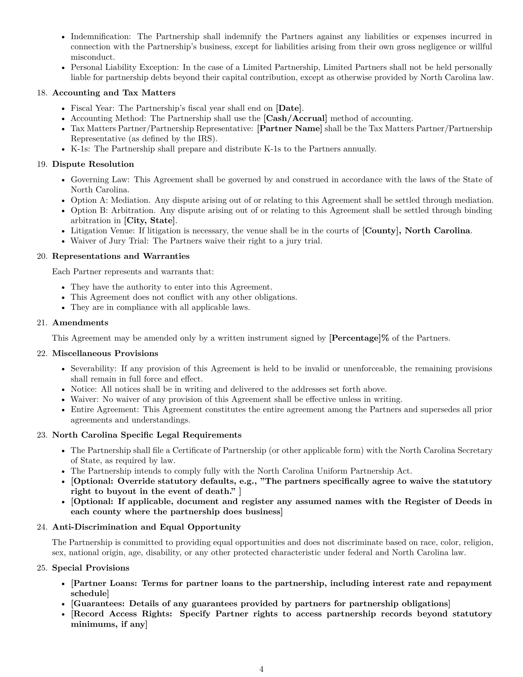 Preview page 4 of Free North Carolina partnership agreement template