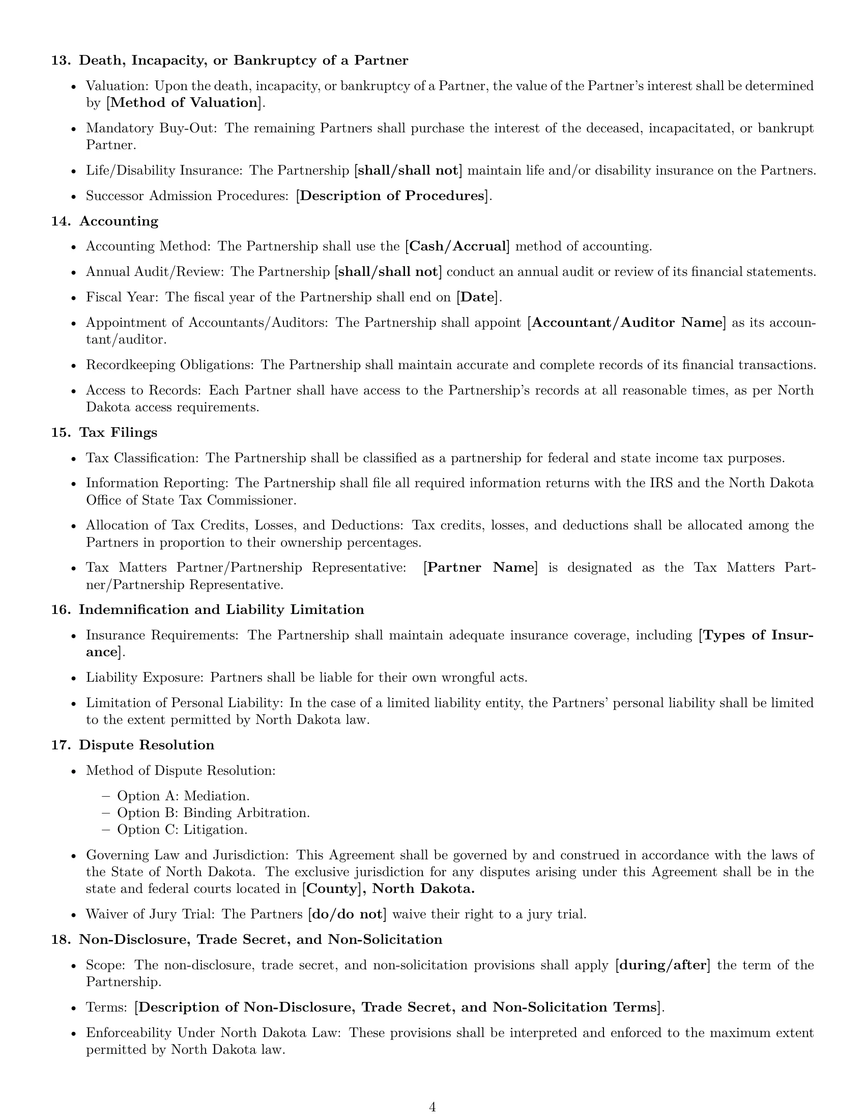 Preview page 4 of Free North Dakota partnership agreement template