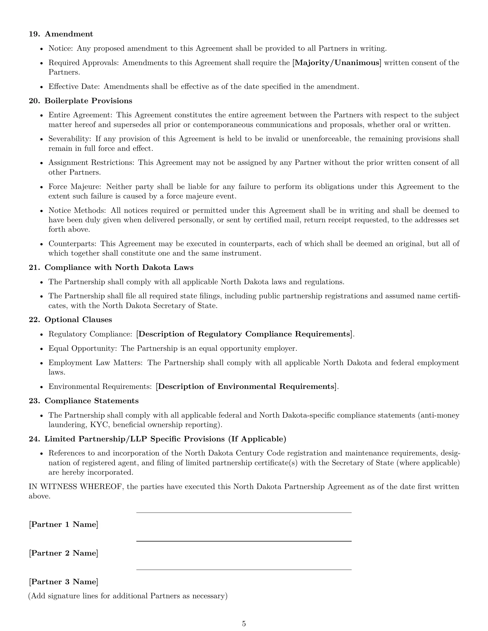 Preview page 5 of Free North Dakota partnership agreement template