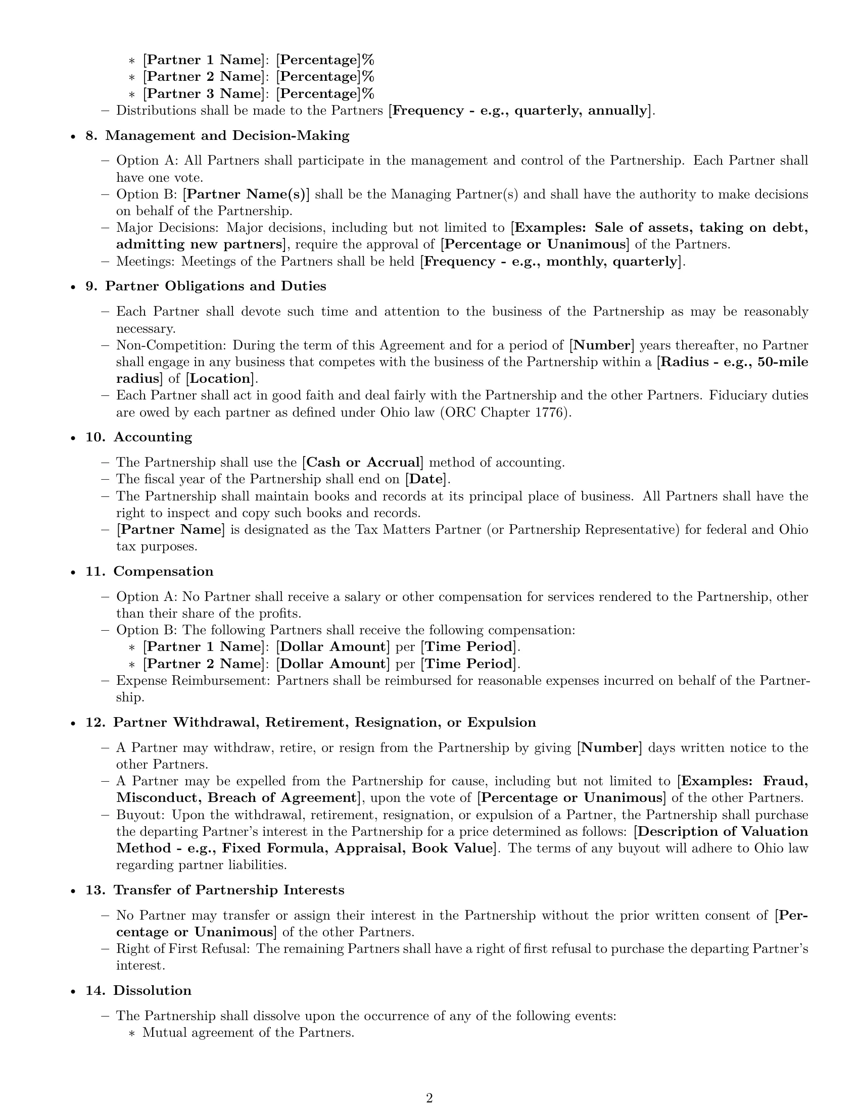 Preview page 2 of Free Ohio partnership agreement template