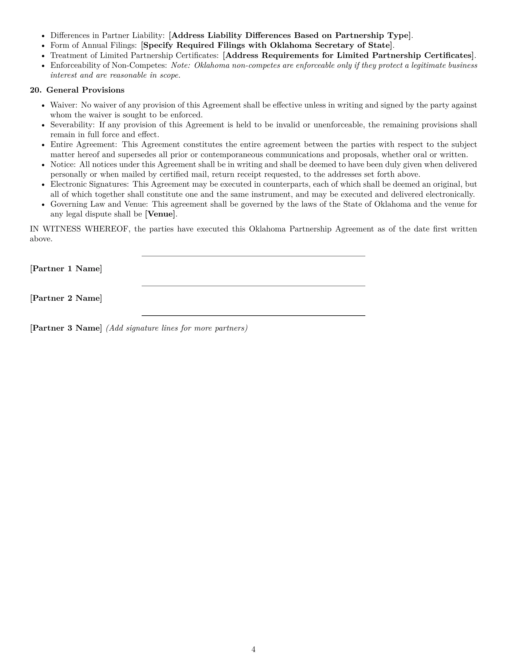 Preview page 4 of Free Oklahoma partnership agreement template
