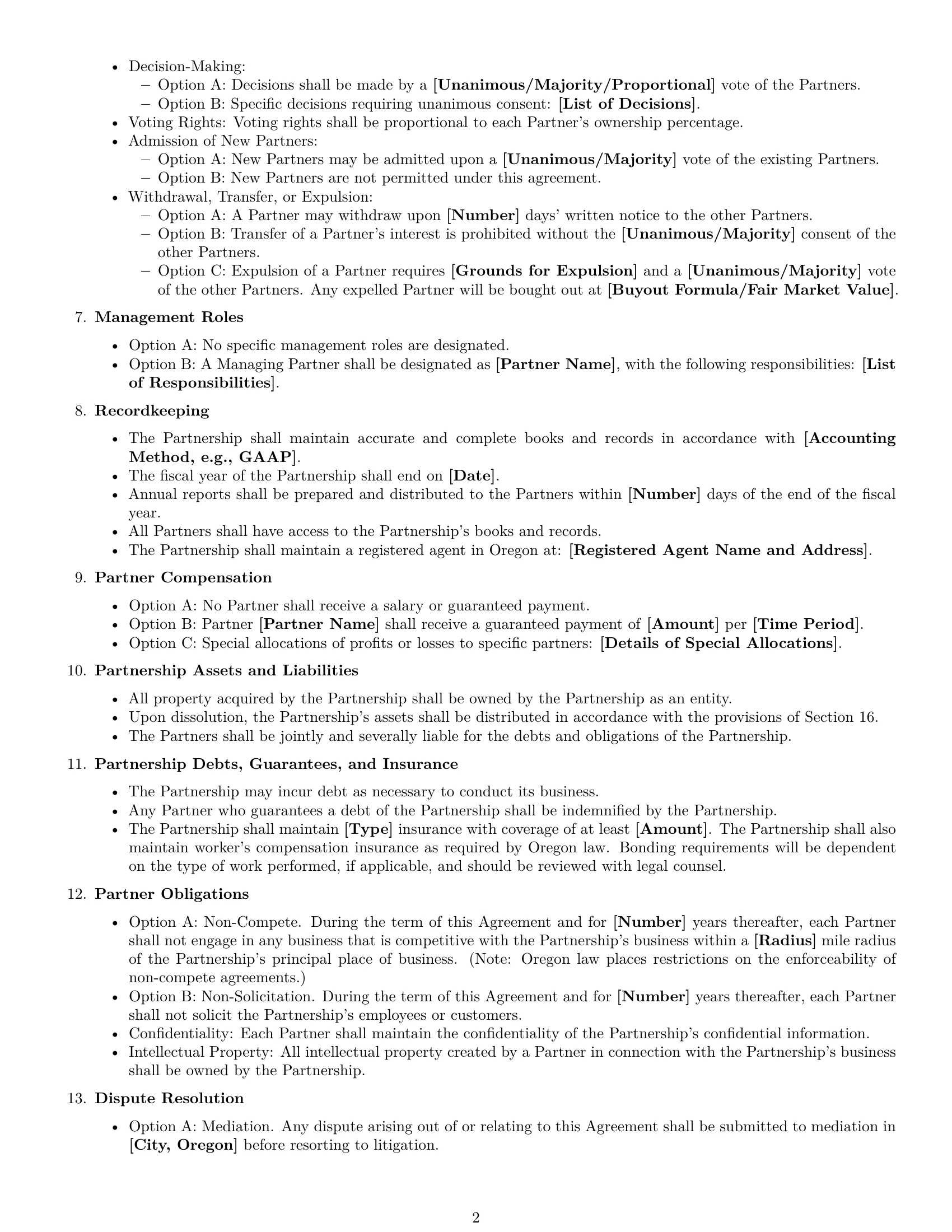 Preview page 2 of Free Oregon partnership agreement template