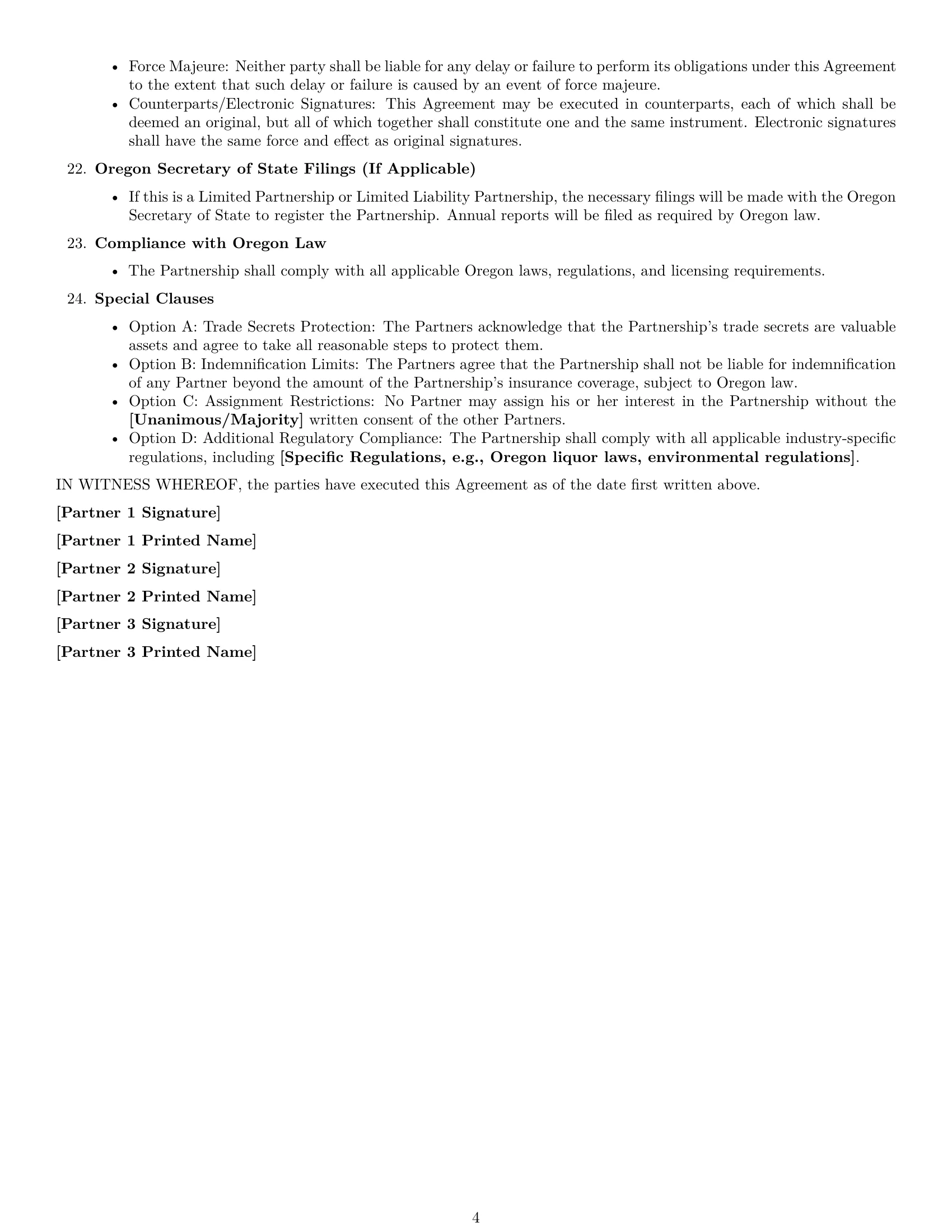 Preview page 4 of Free Oregon partnership agreement template