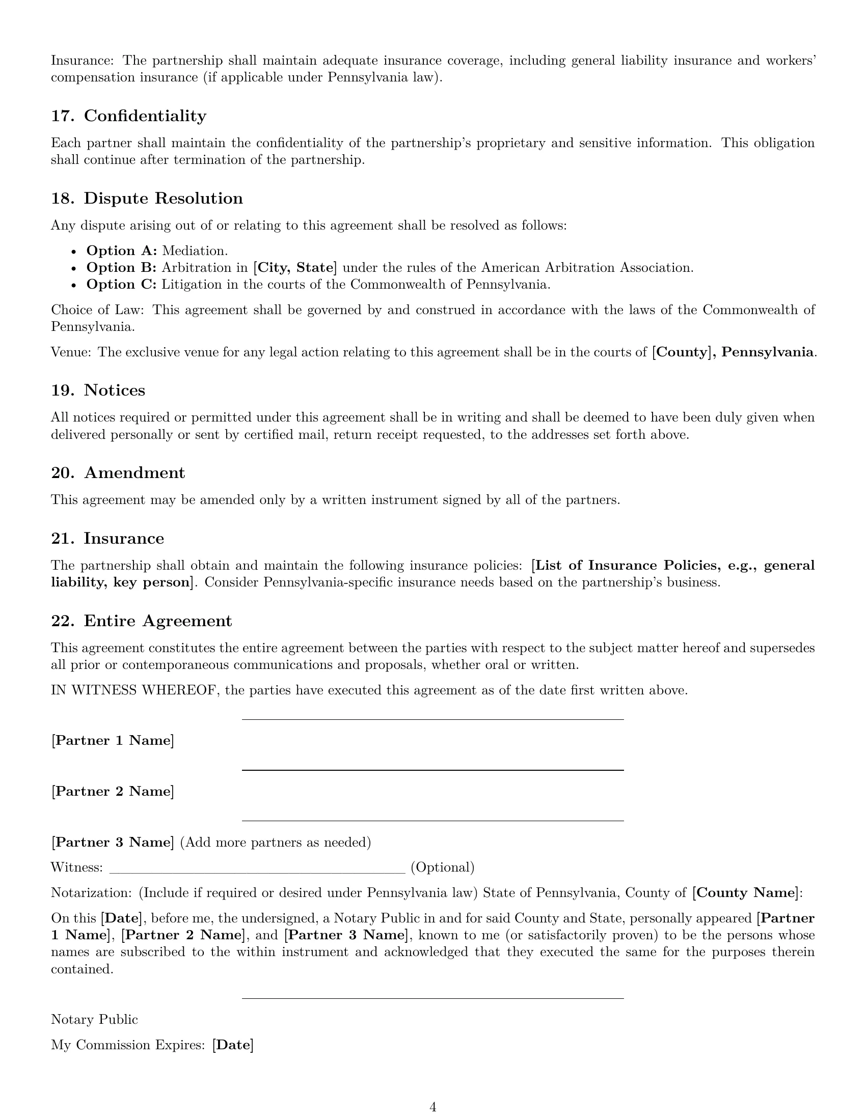 Preview page 4 of Free Pennsylvania partnership agreement template