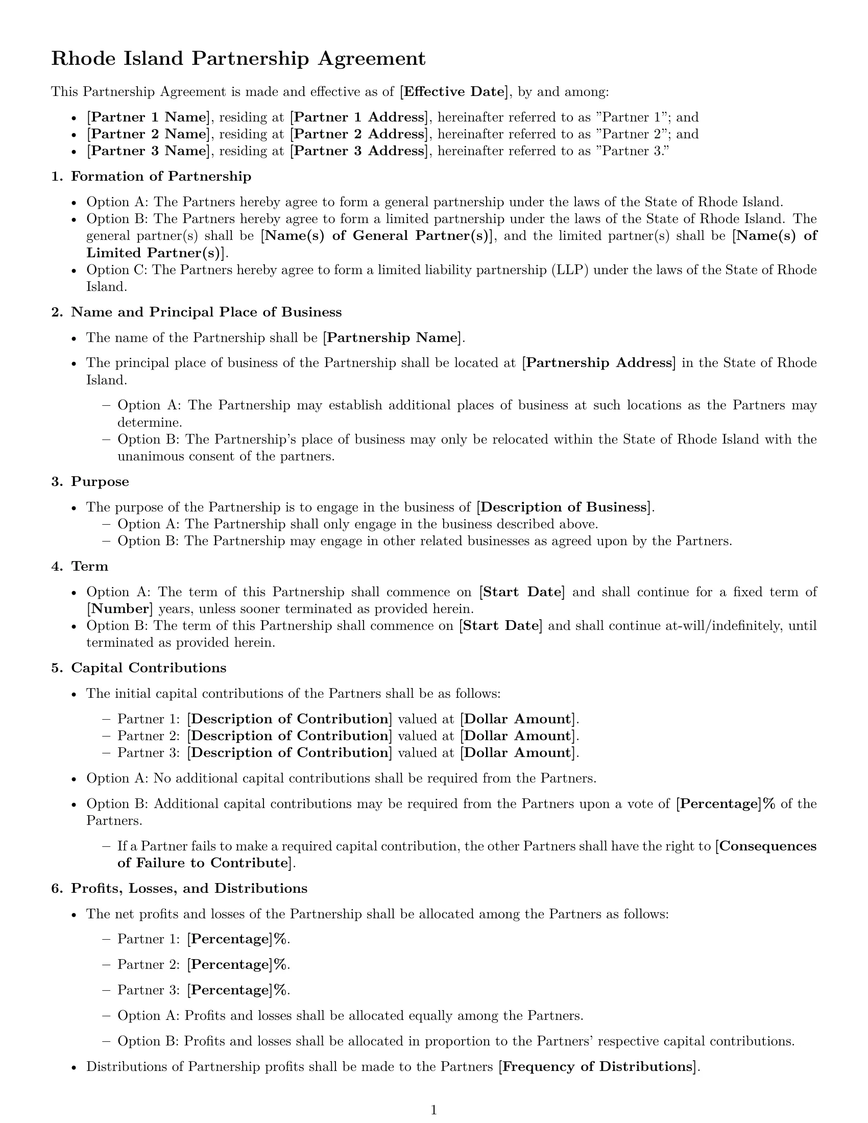 Preview page 1 of Free Rhode Island partnership agreement template