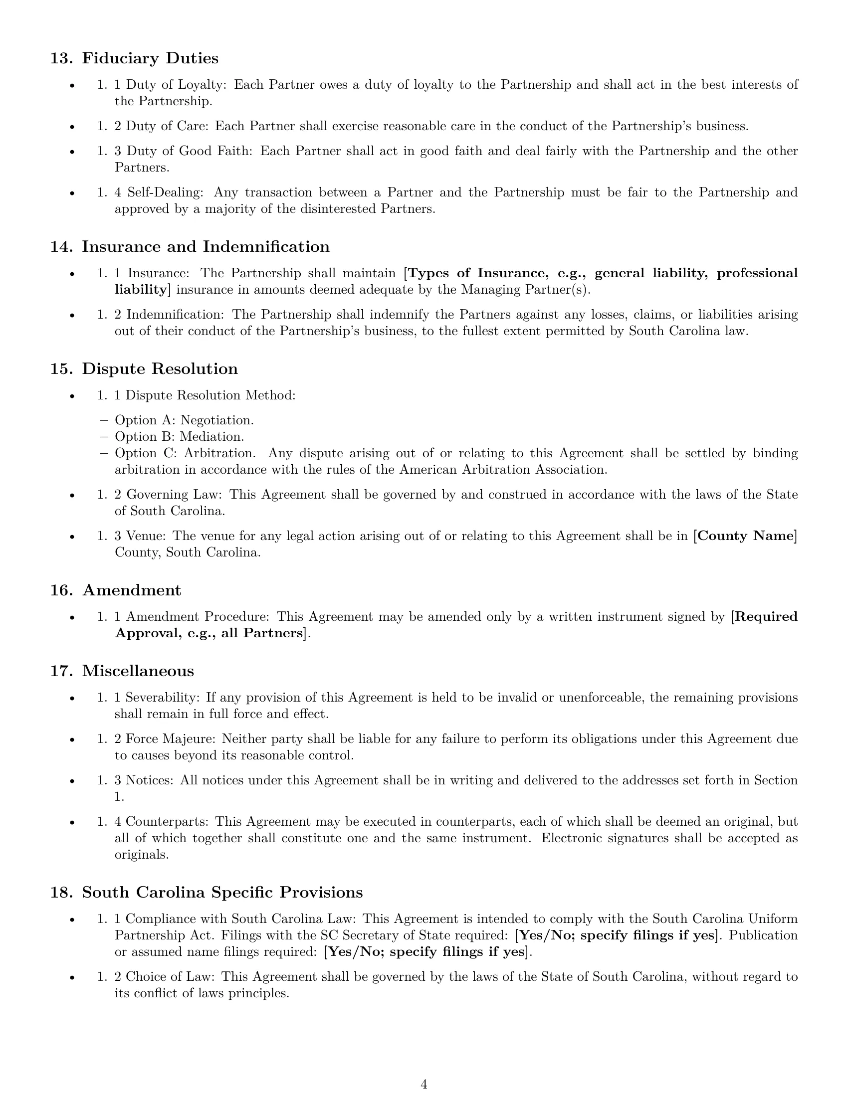 Preview page 4 of Free South Carolina partnership agreement template