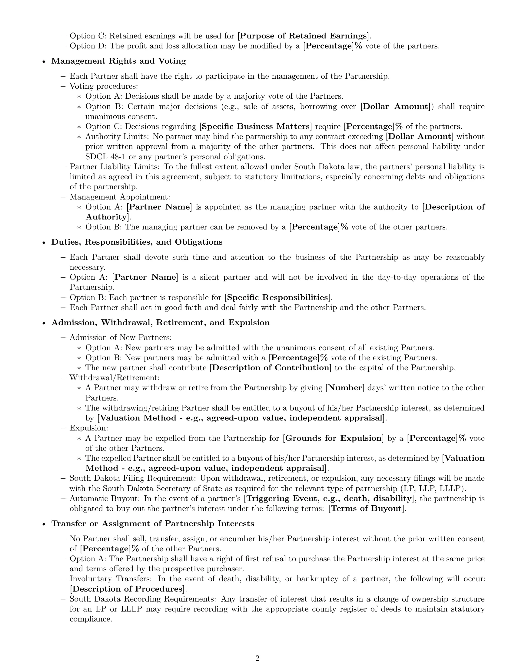 Preview page 2 of Free South Dakota partnership agreement template