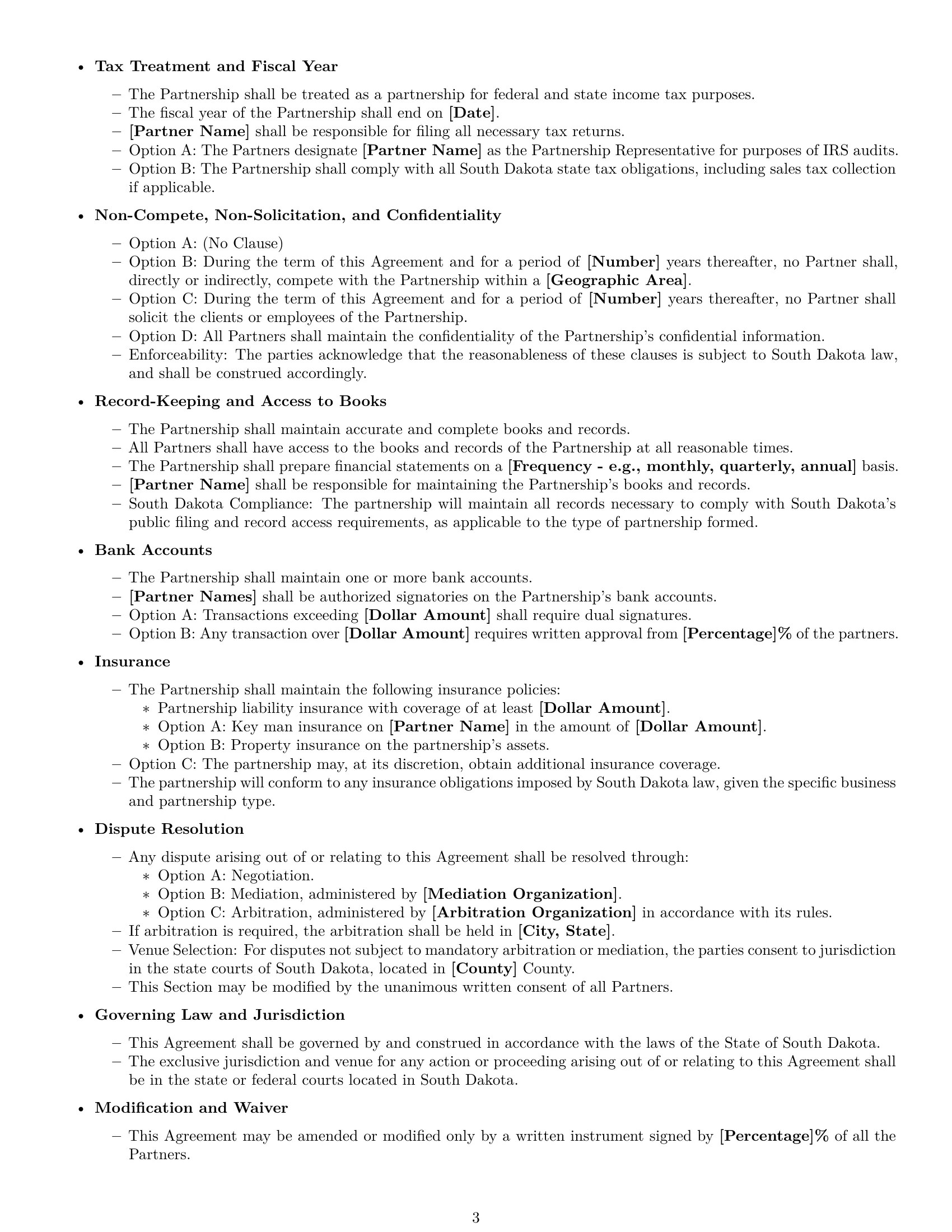 Preview page 3 of Free South Dakota partnership agreement template
