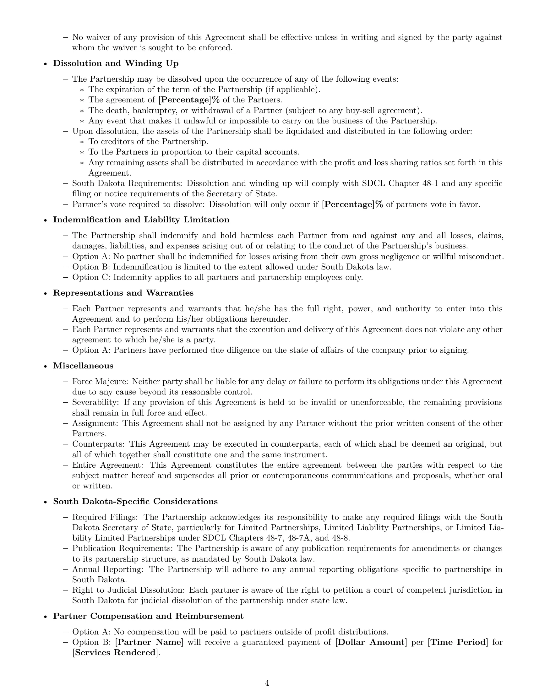 Preview page 4 of Free South Dakota partnership agreement template