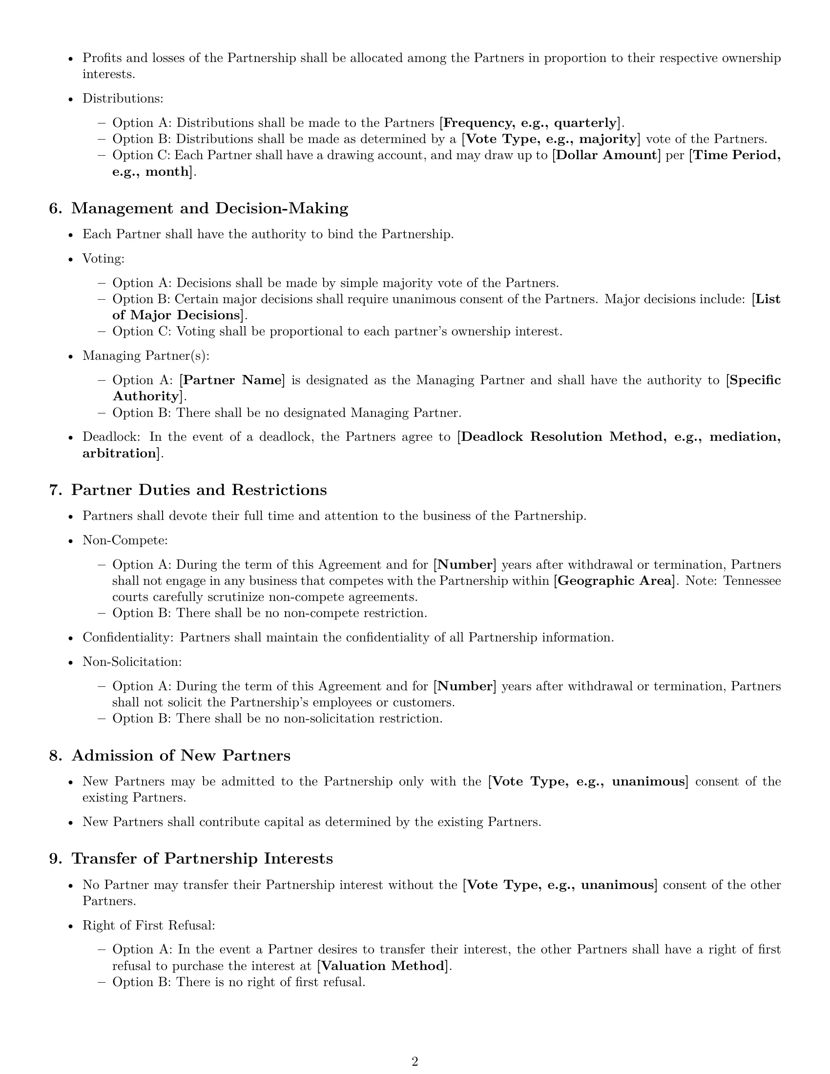 Preview page 2 of Free Tennessee partnership agreement template