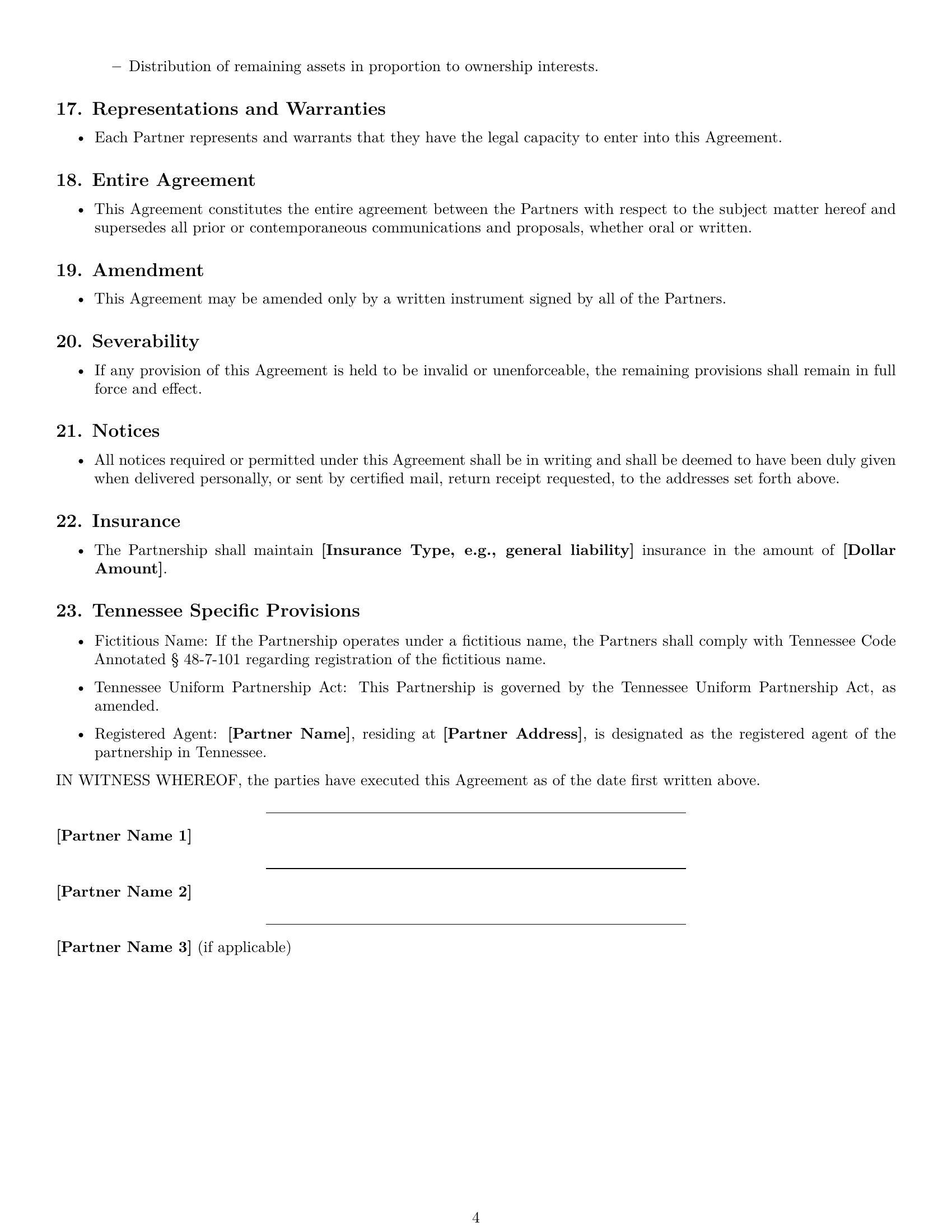 Preview page 4 of Free Tennessee partnership agreement template