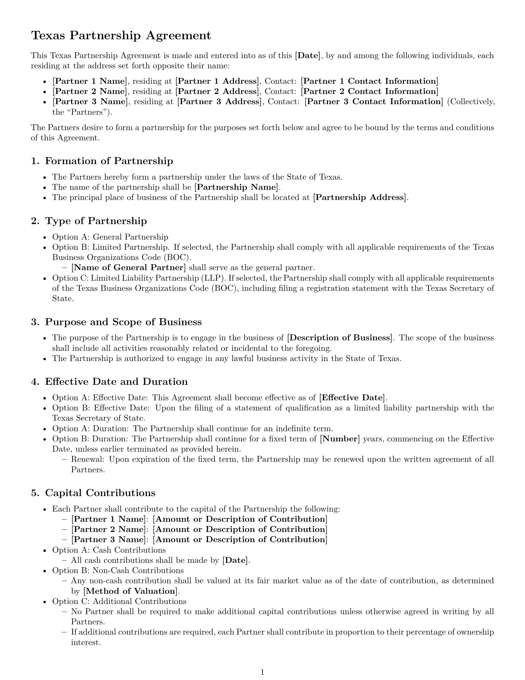 Preview page 1 of Free Texas partnership agreement template
