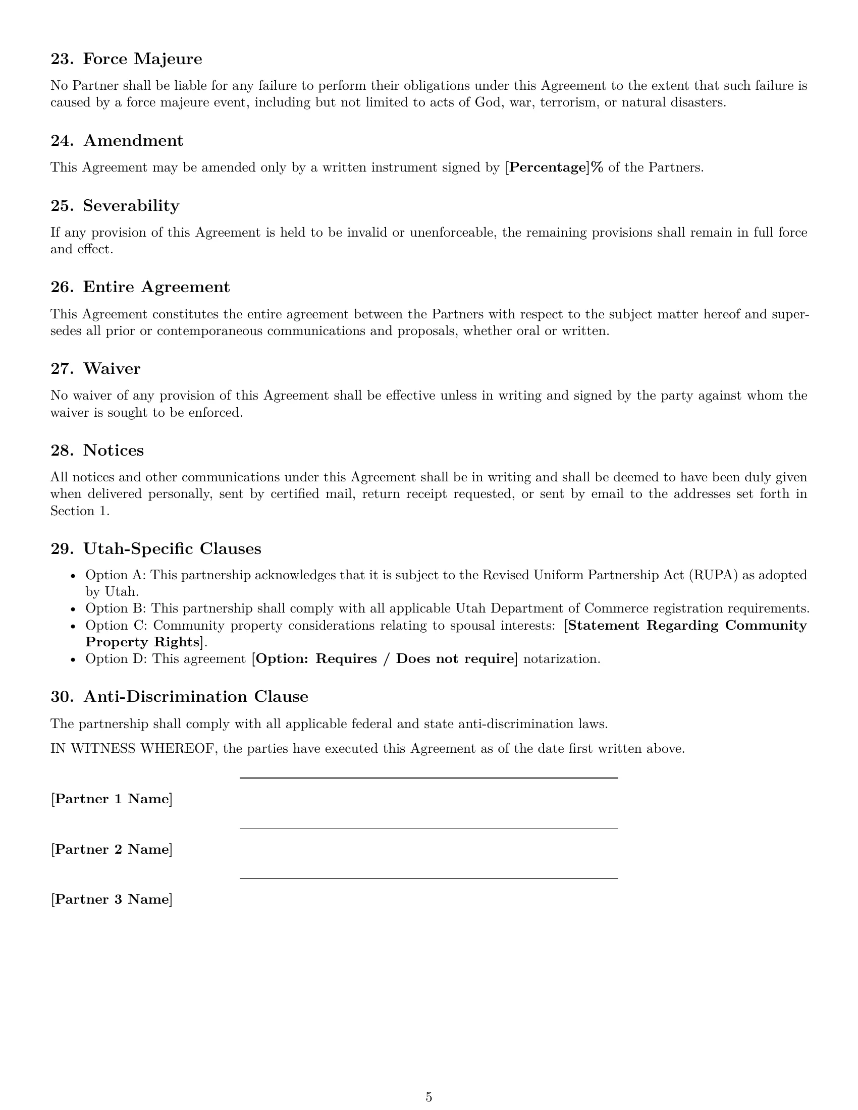 Preview page 5 of Free Utah partnership agreement template