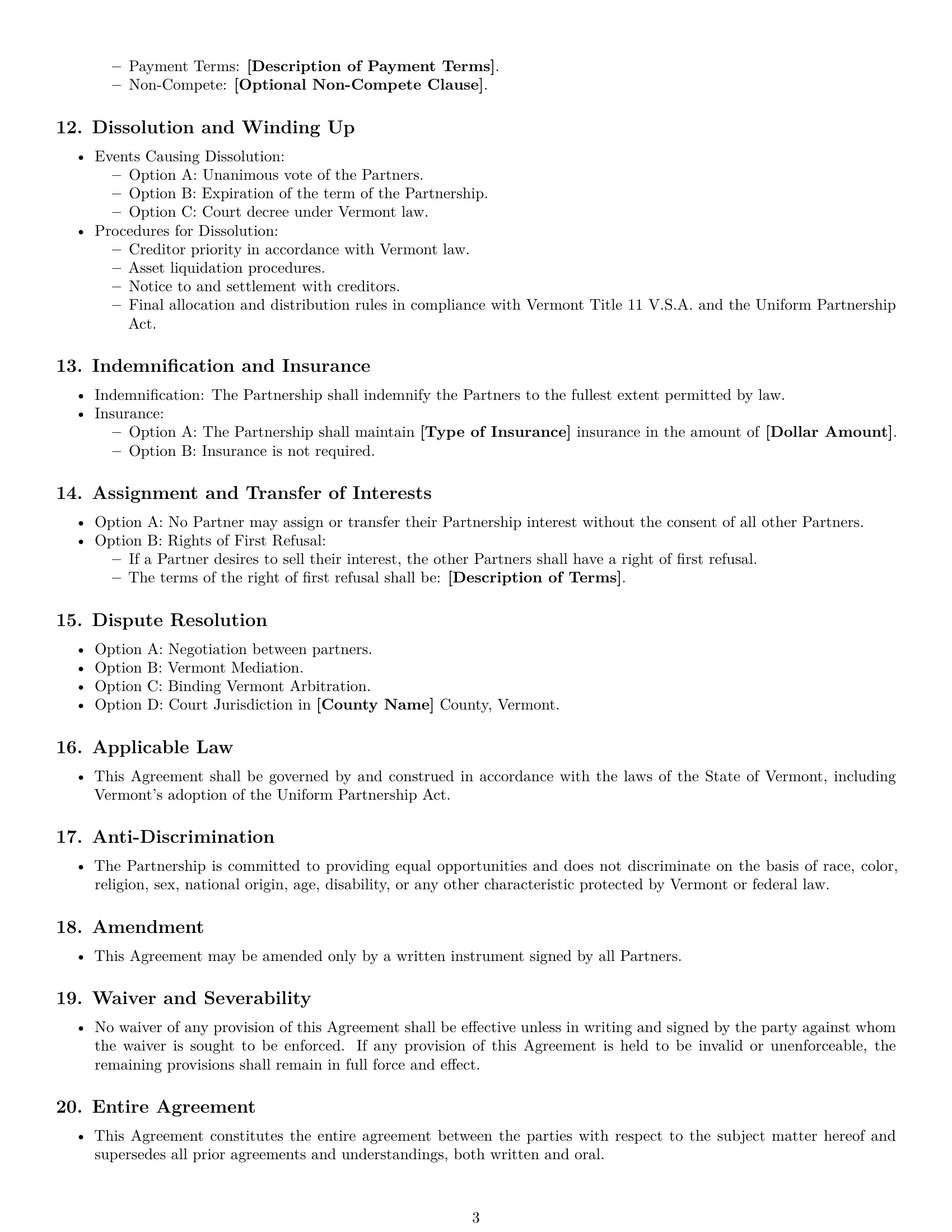 Preview page 3 of Free Vermont partnership agreement template