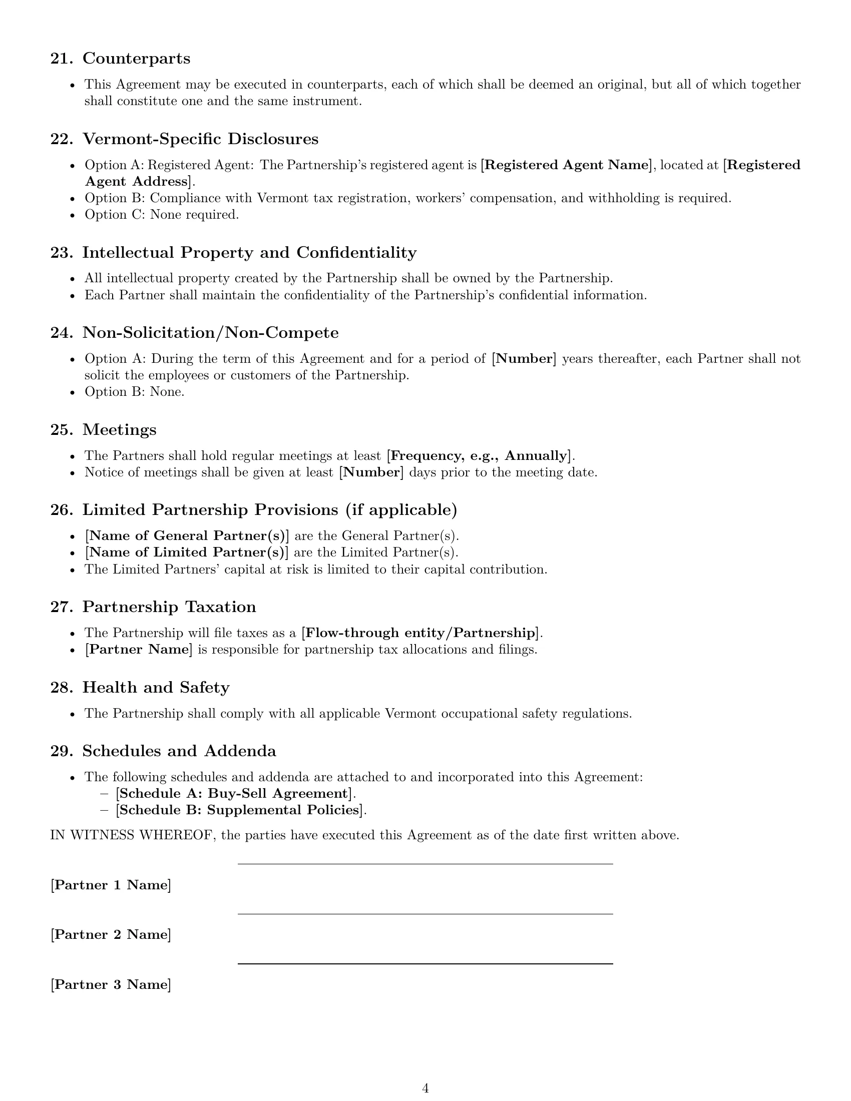 Preview page 4 of Free Vermont partnership agreement template