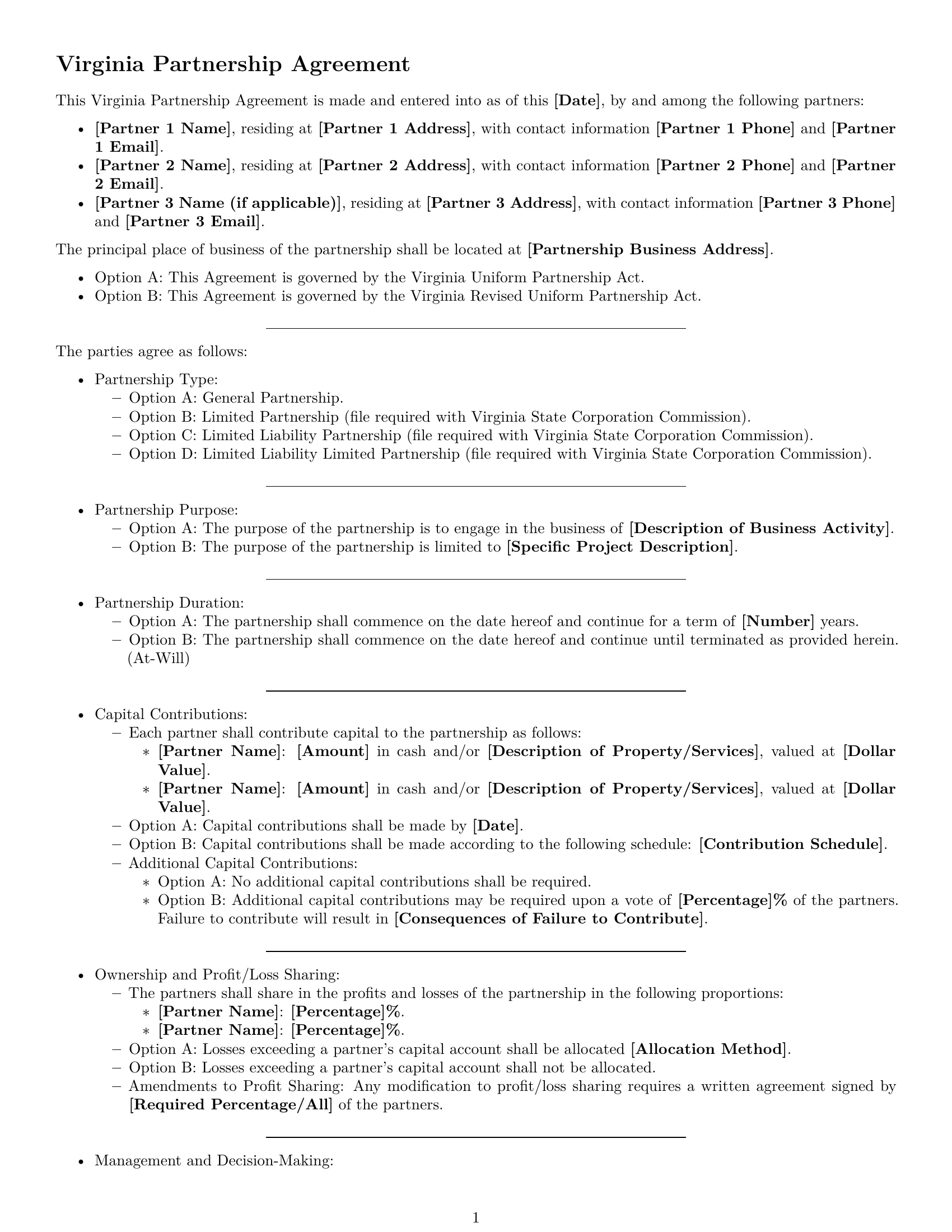 Preview page 1 of Free Virginia partnership agreement template
