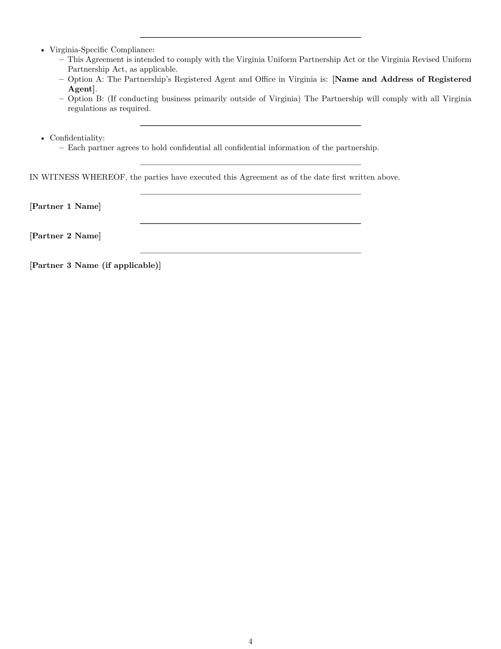 Preview page 4 of Free Virginia partnership agreement template
