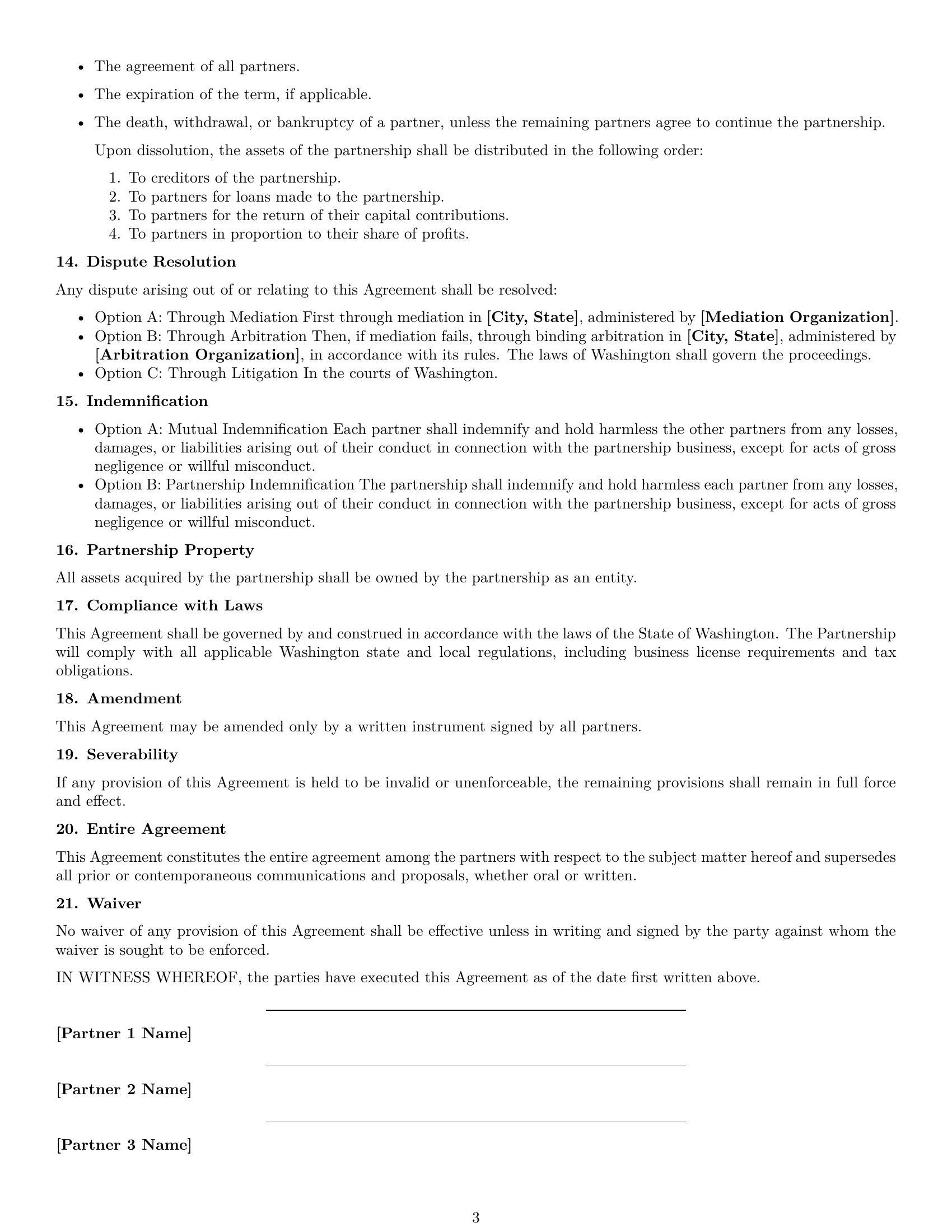 Preview page 3 of Free Washington partnership agreement template