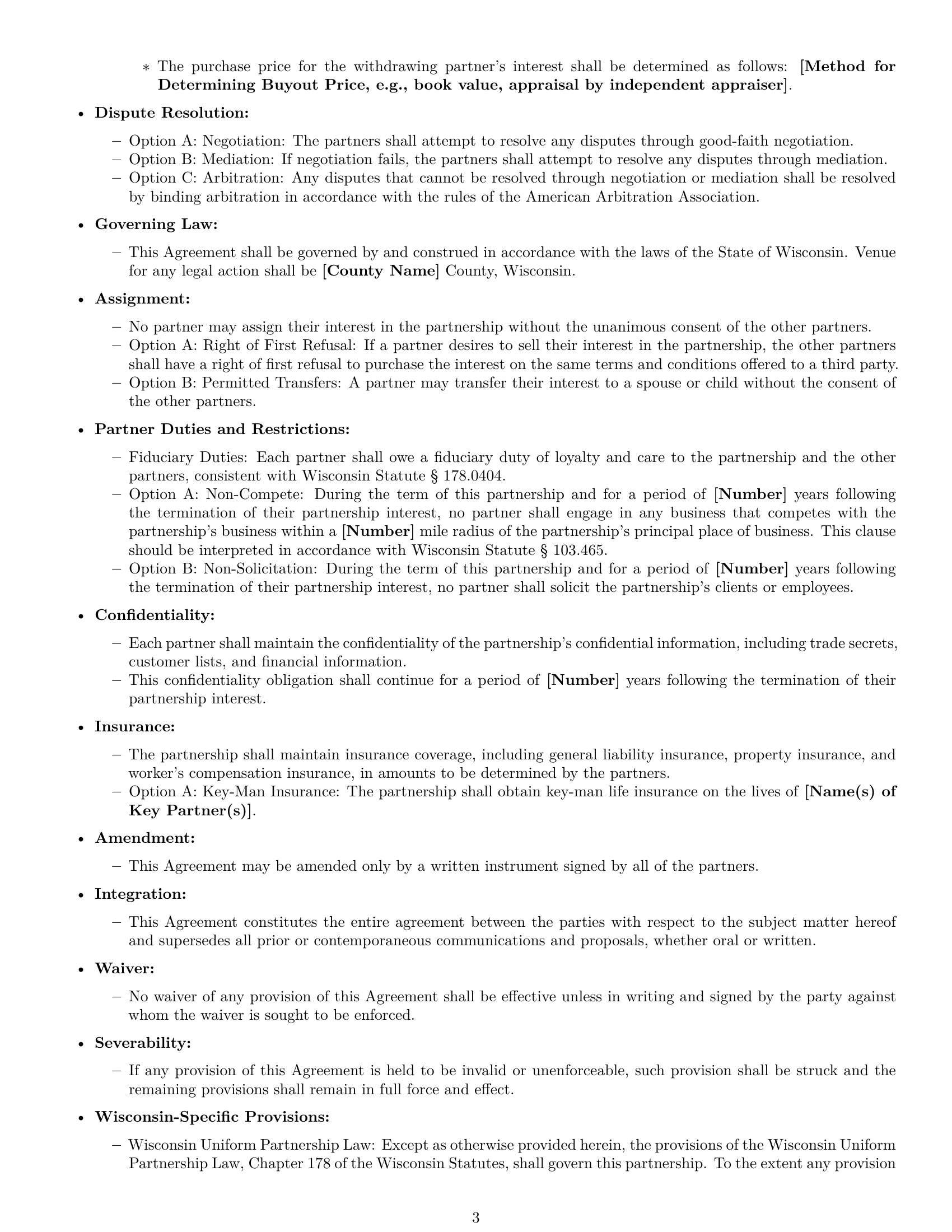 Preview page 3 of Free Wisconsin partnership agreement template