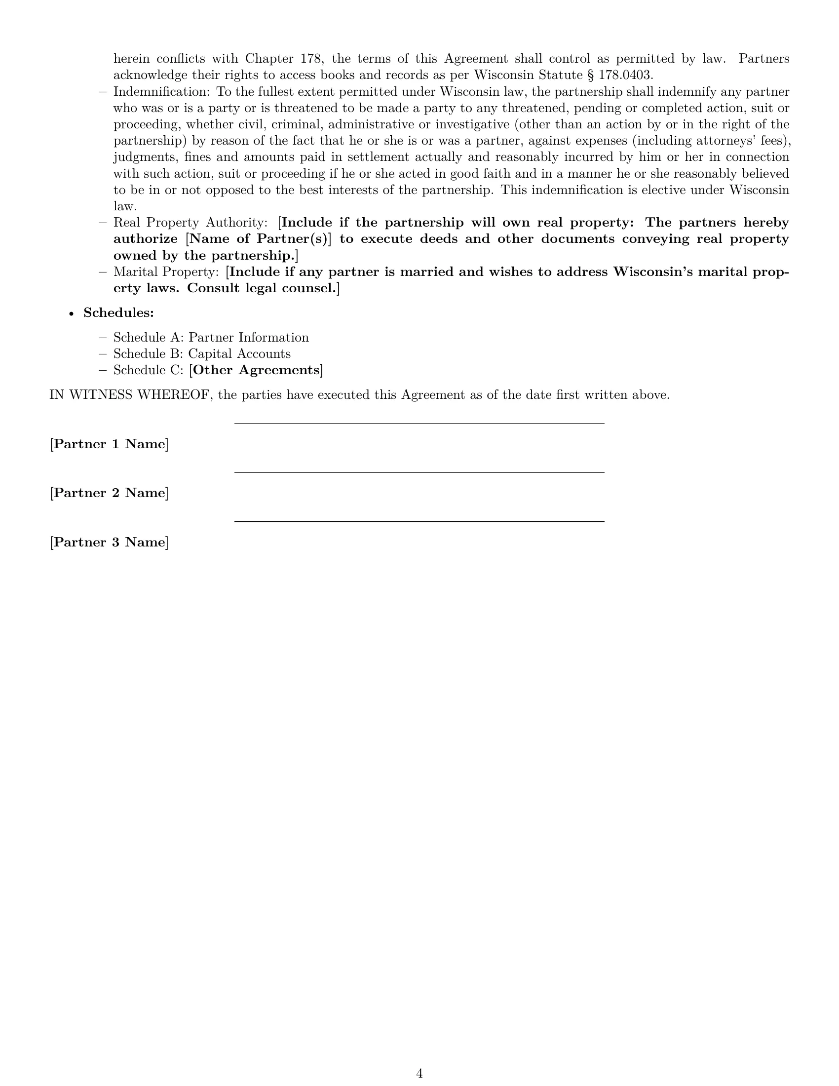 Preview page 4 of Free Wisconsin partnership agreement template