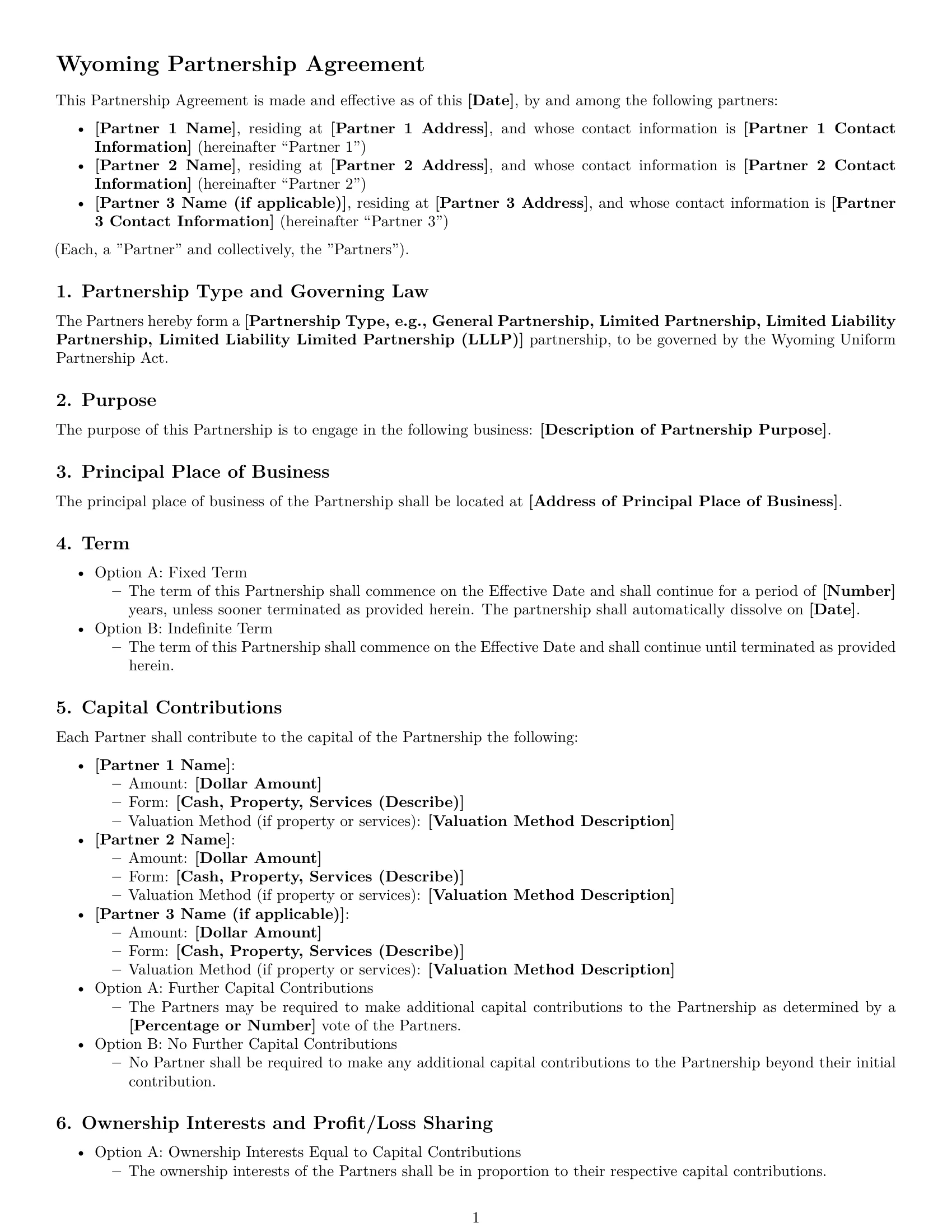 Preview page 1 of Free Wyoming partnership agreement template